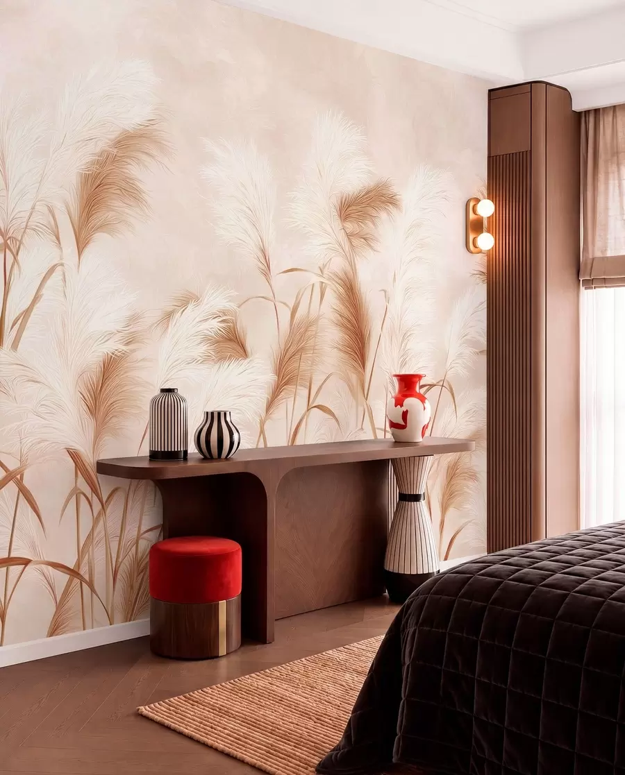 Fototapete Elegante Pampasgrasblüten in zarten Beige- und Milchtönen w09150v1