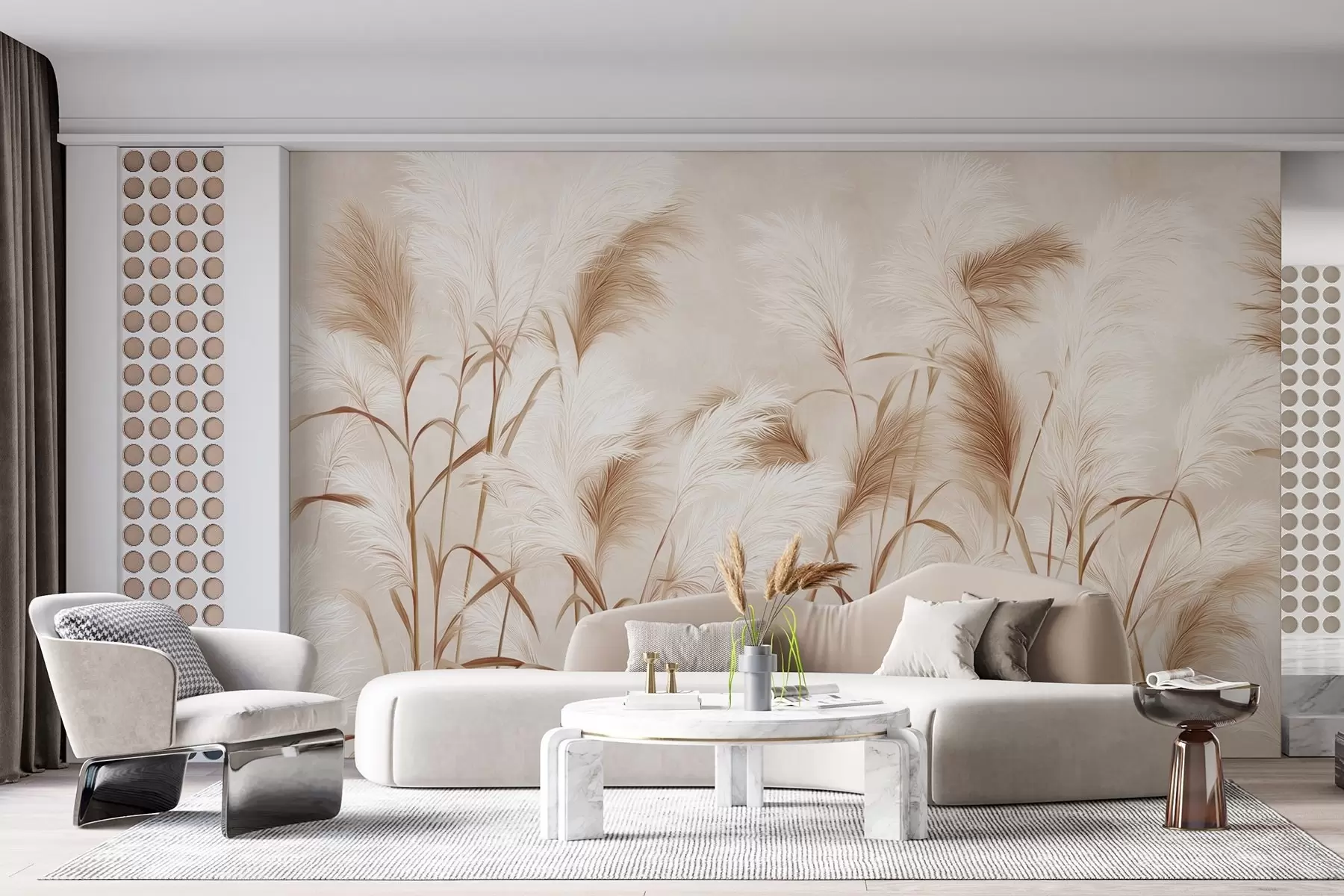 Fototapete Elegante Pampasgrasblüten in zarten Beige- und Milchtönen w09150v1
