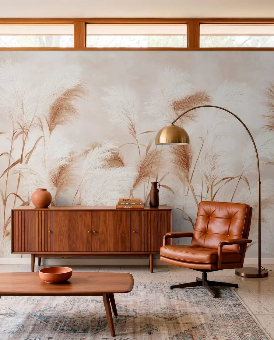 Fototapete Elegante Pampasgrasblüten in zarten Beige- und Milchtönen w09150v1