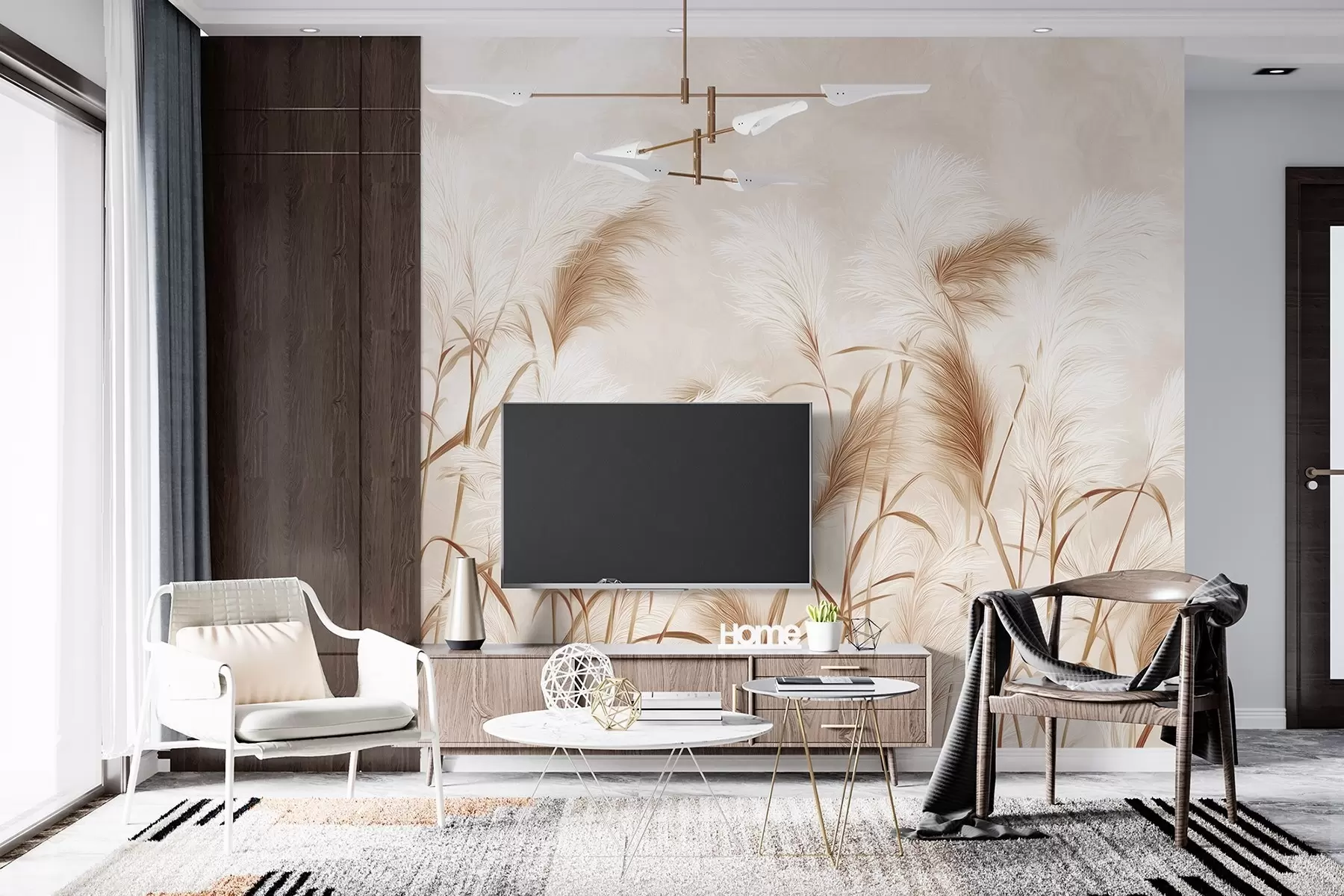 Fototapete Elegante Pampasgrasblüten in zarten Beige- und Milchtönen w09150v1