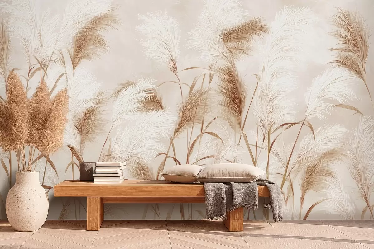 Fototapete Elegante Pampasgrasblüten in zarten Beige- und Milchtönen w09150v1