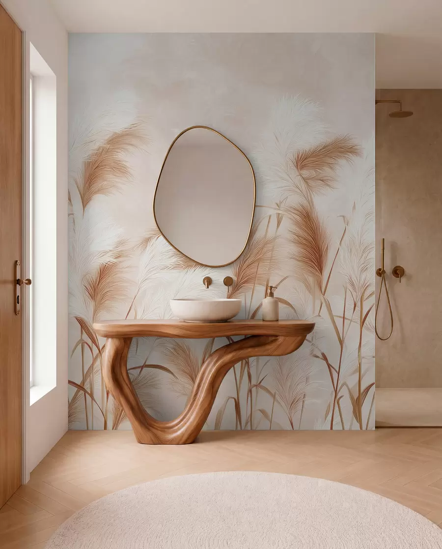 Fototapete Elegante Pampasgrasblüten in zarten Beige- und Milchtönen w09150v1