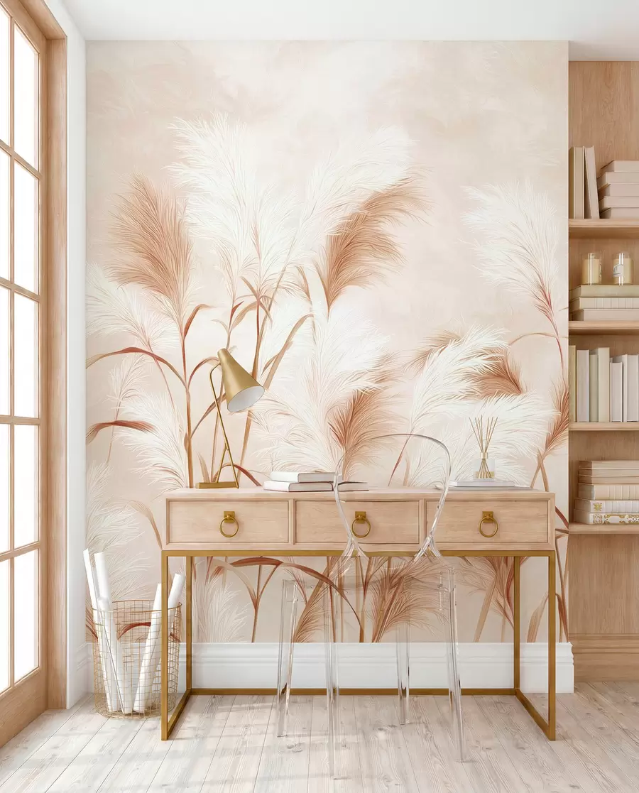 Fototapete Elegante Pampasgrasblüten in zarten Beige- und Milchtönen w09150v1