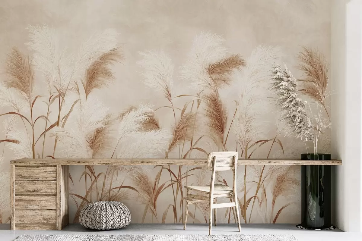 Fototapete Elegante Pampasgrasblüten in zarten Beige- und Milchtönen w09150v1