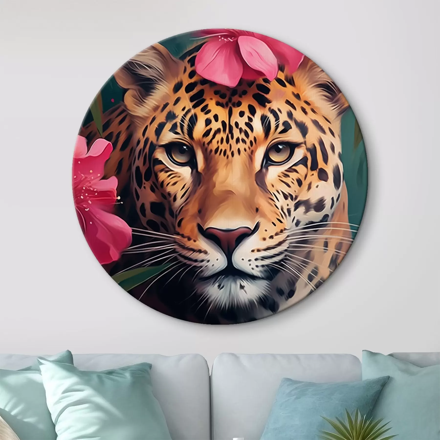 Fototapete Leopard zwischen tropischen Blumen r44918