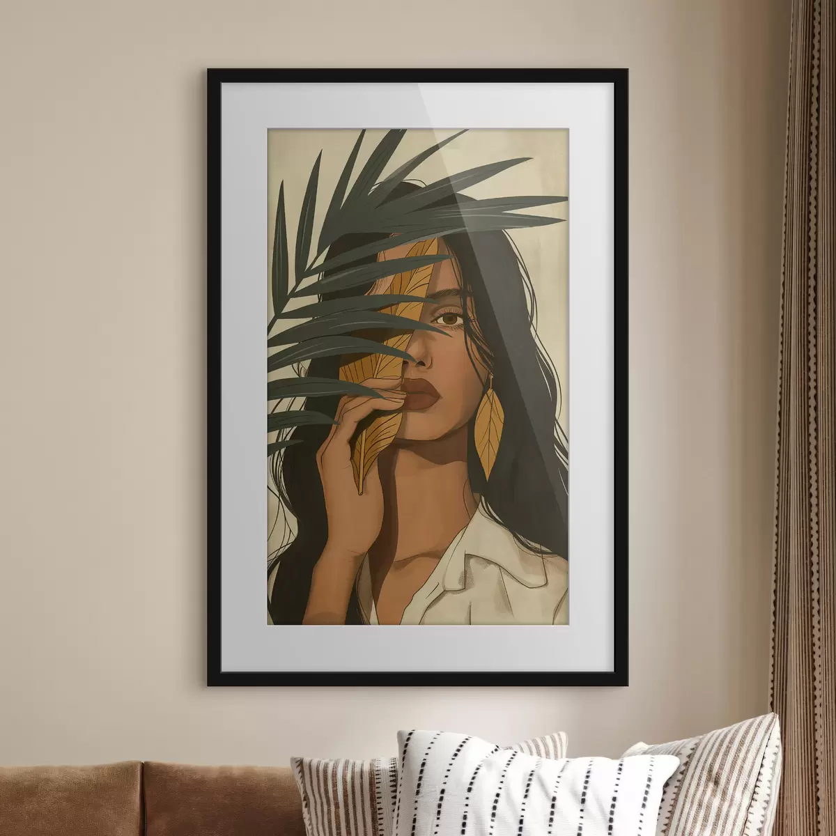 Poster Gesicht hinter Blättern versteckt f44960