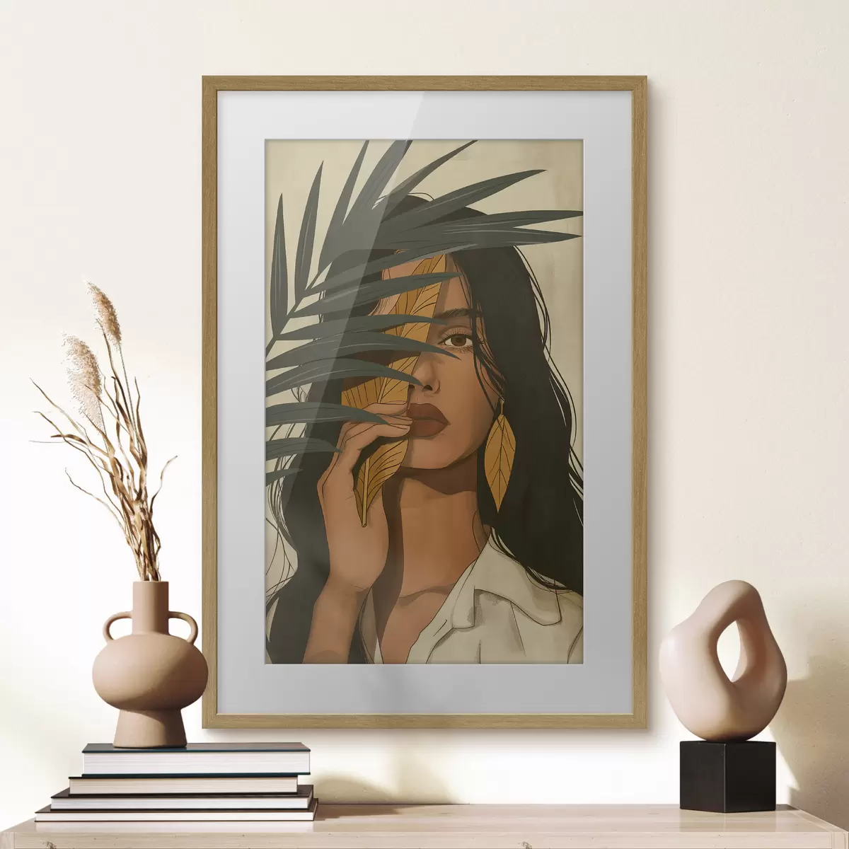Poster Gesicht hinter Blättern versteckt f44960