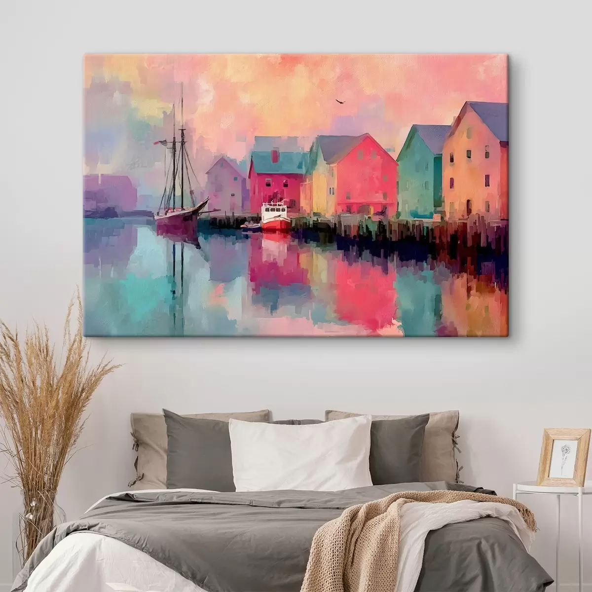 Fototapete Bunte Häuser am Wasser im Pinselstrich-Stil s44837