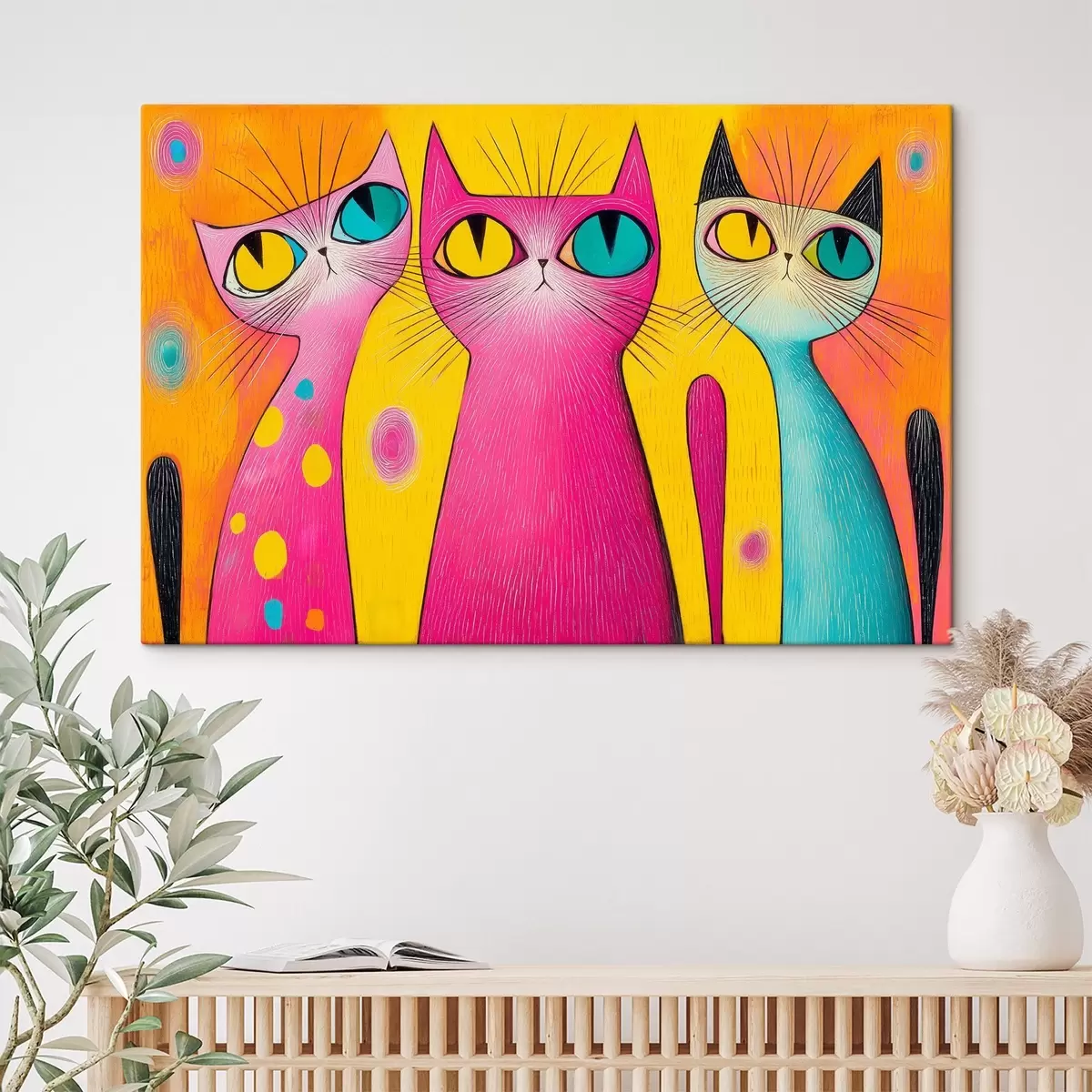 Fototapete Verspielte Katzen mit großen Augen im Kunststil s44845