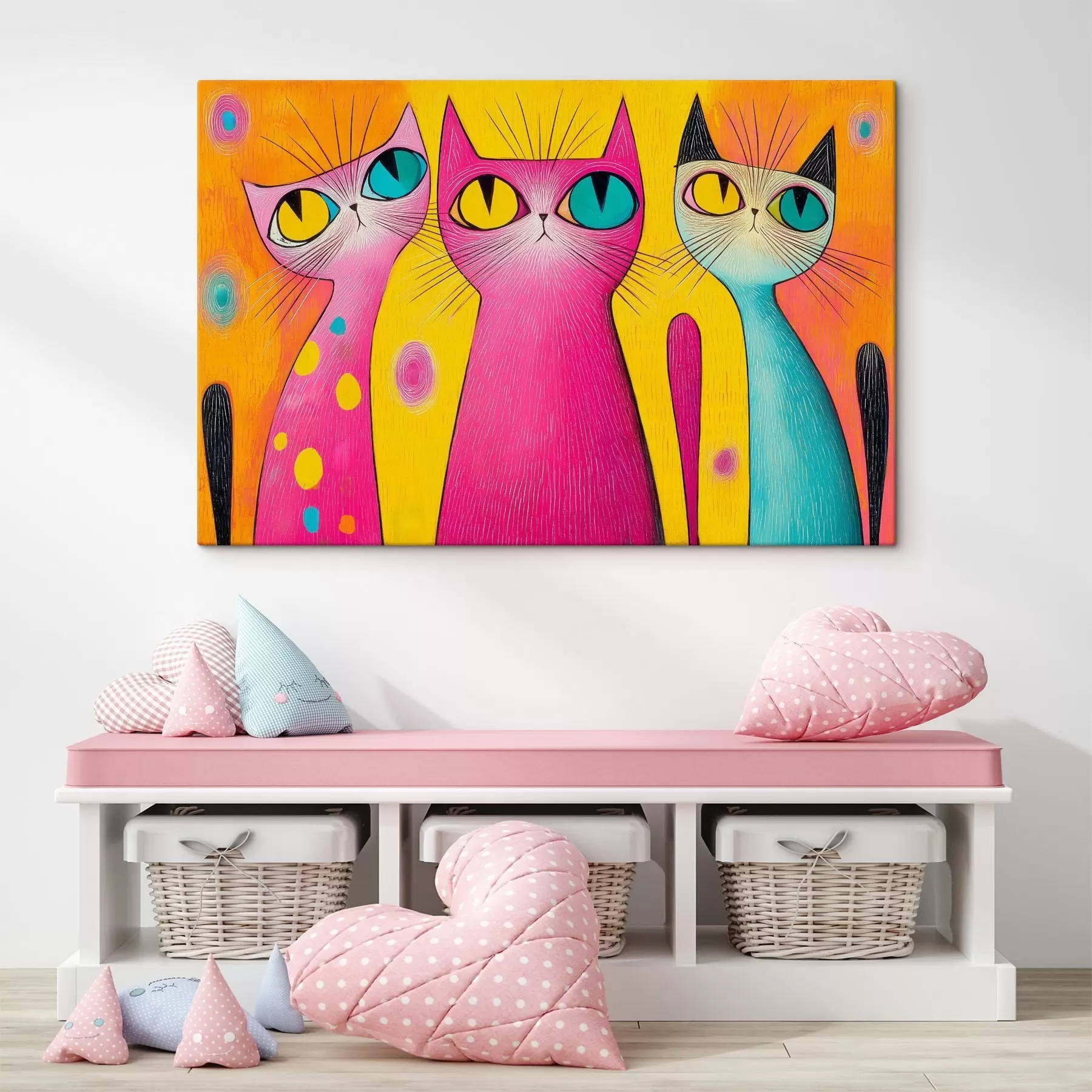 Fototapete Verspielte Katzen mit großen Augen im Kunststil s44845