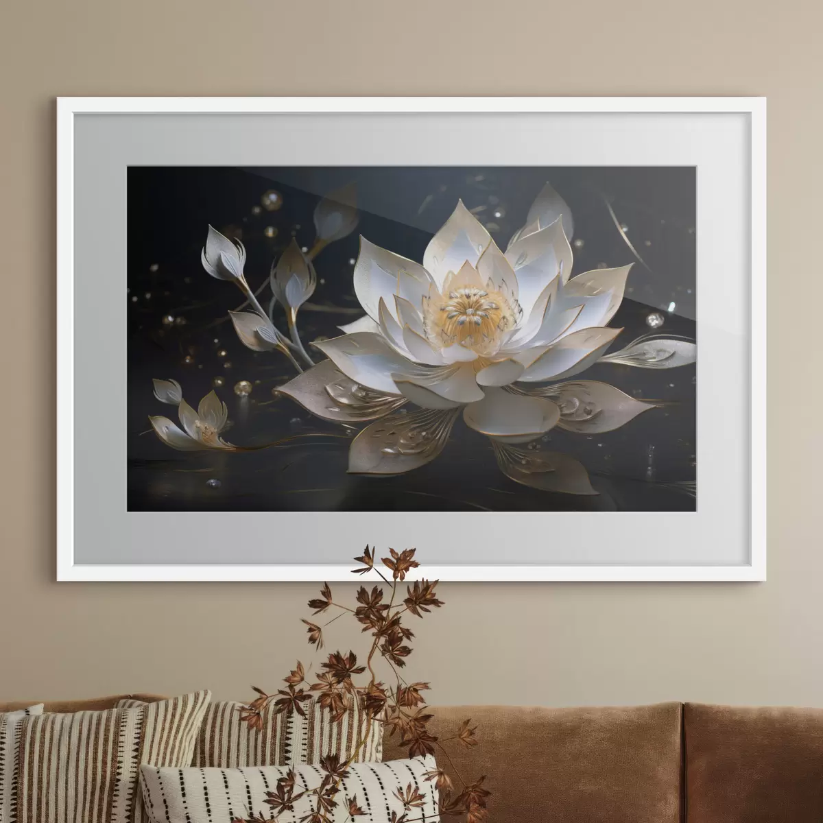 Poster Lotus mit eleganten Mustern auf dunklem Hintergrund f44841