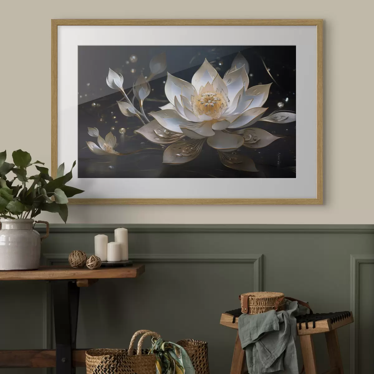 Poster Lotus mit eleganten Mustern auf dunklem Hintergrund f44841