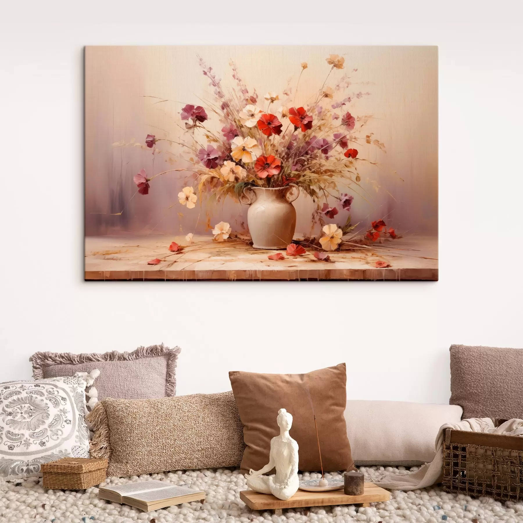 Fototapete Blumenstrauß aus Wildblumen in einer Vase im Stil der Ölmalerei s44947