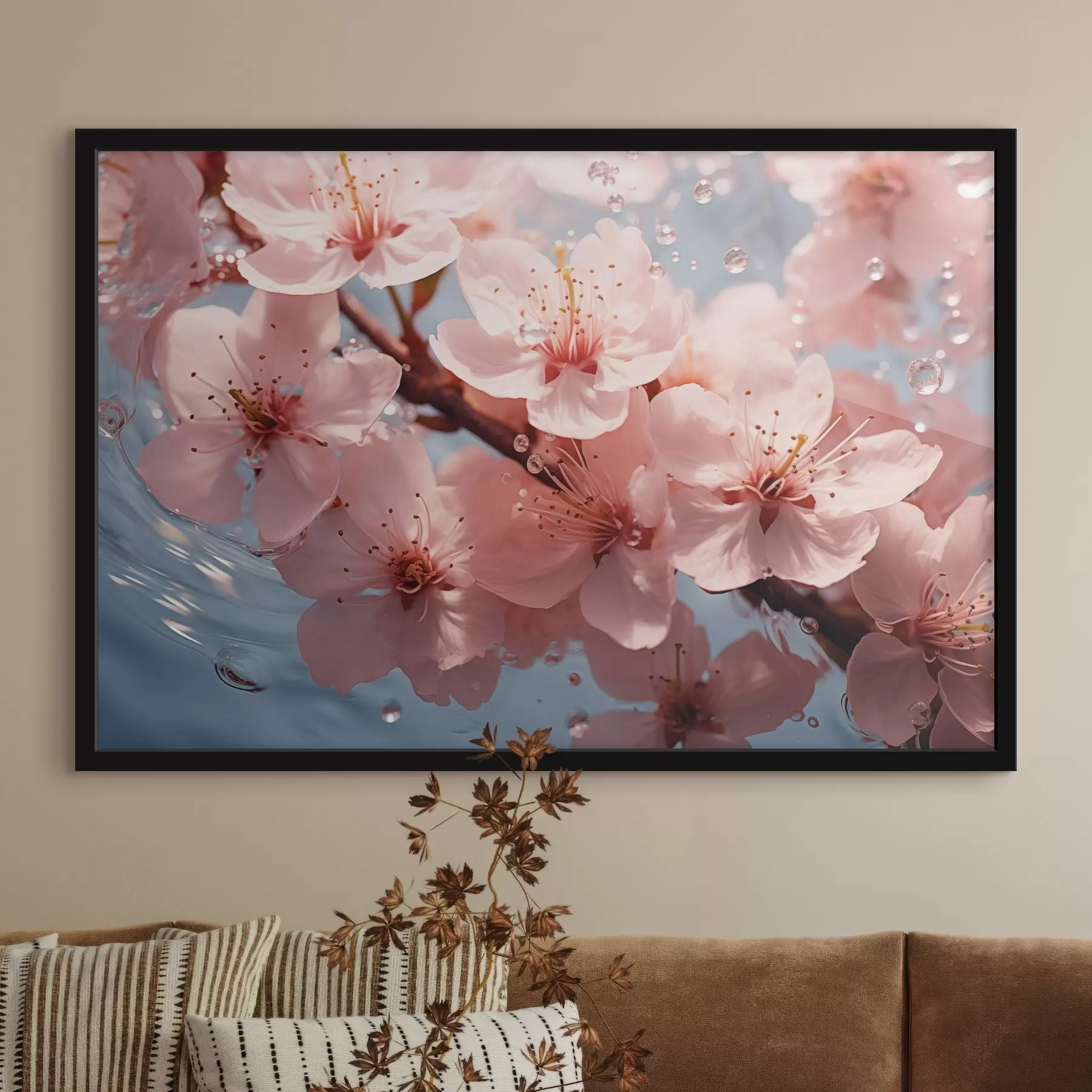Fototapete Rosa Blumen im Wasser mit Tropfen f44946