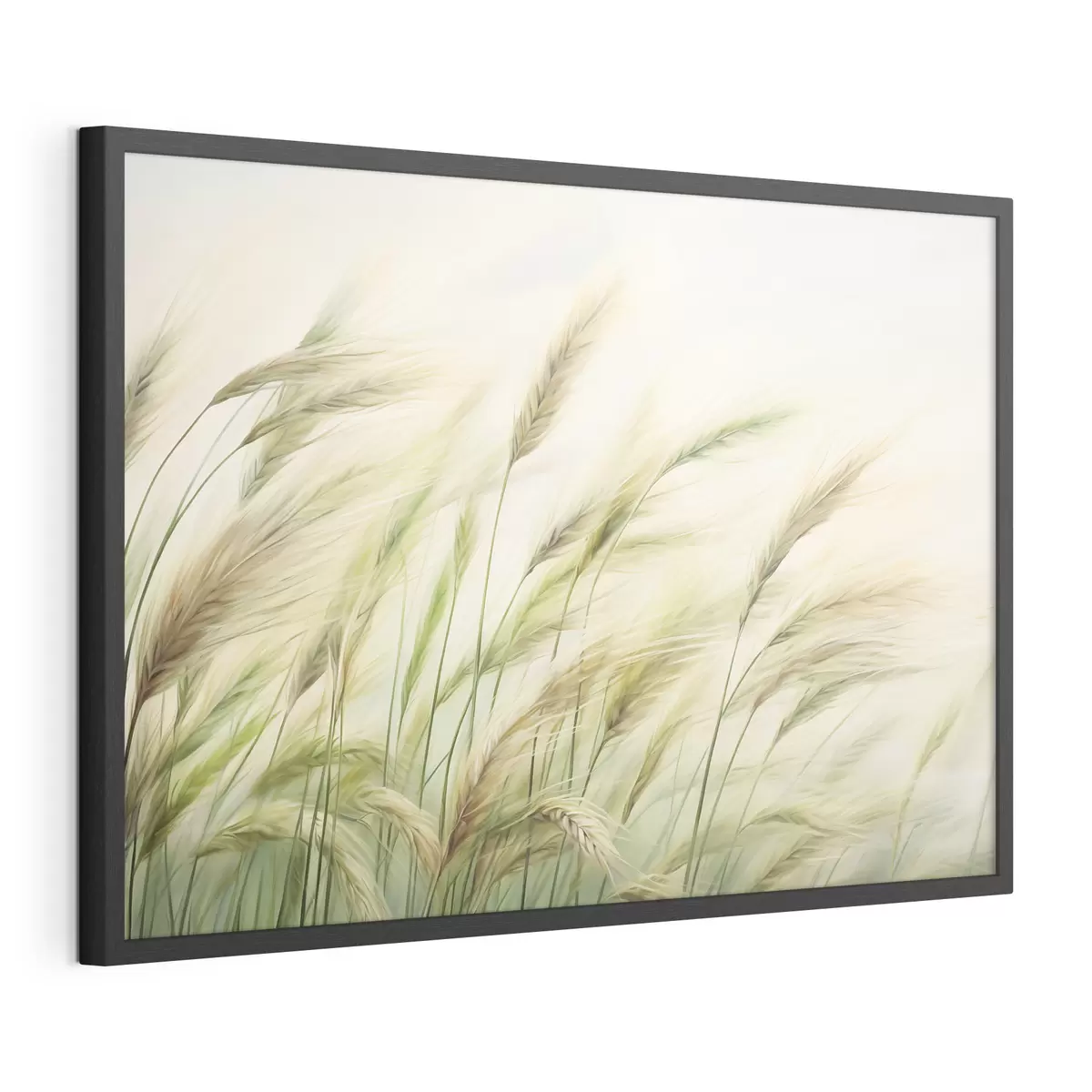 Poster Weizenfeld mit gelben und grünen Ähren, weiche Pinselstriche und eine helle Farbpalette, natürliche Atmosphäre f44923