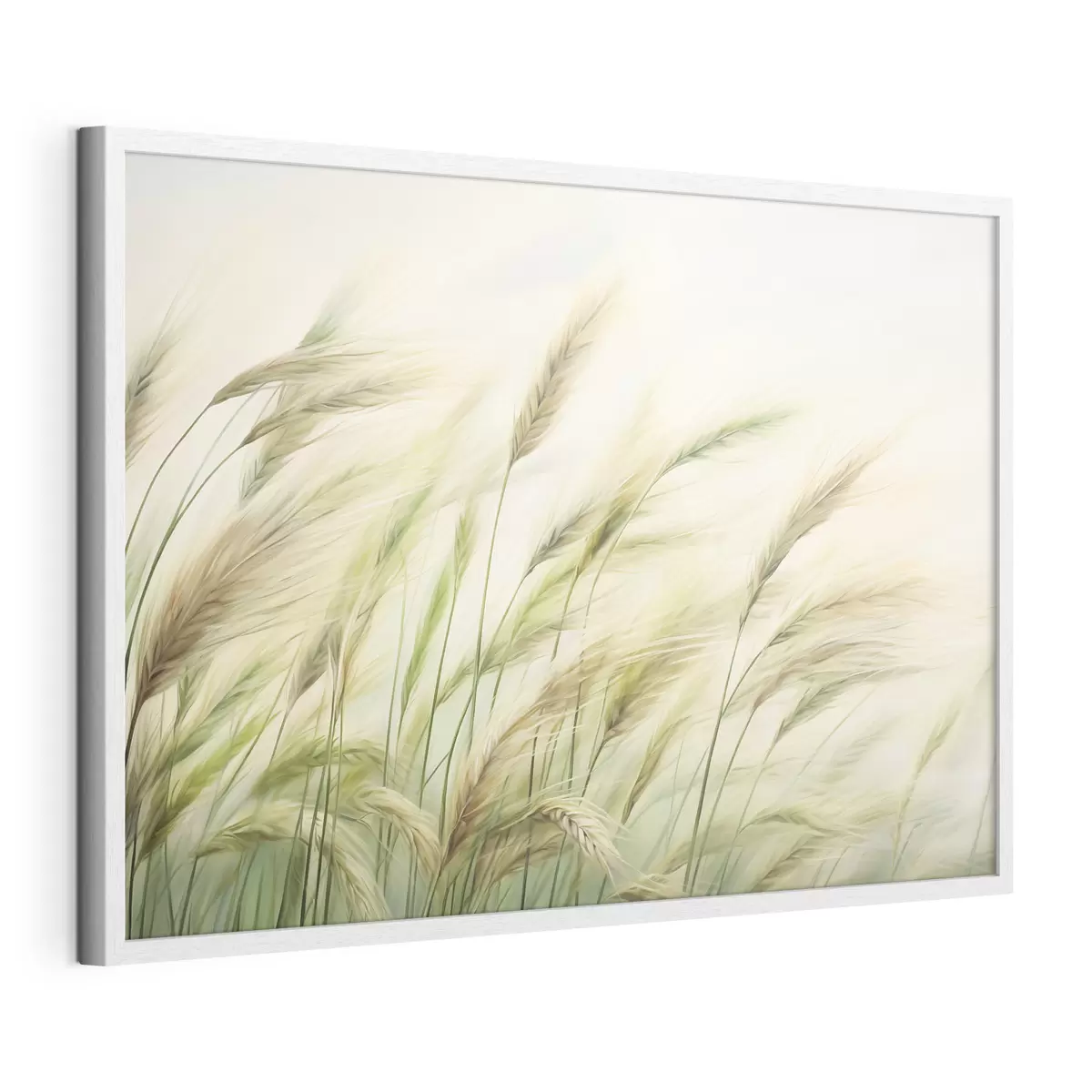 Poster Weizenfeld mit gelben und grünen Ähren, weiche Pinselstriche und eine helle Farbpalette, natürliche Atmosphäre f44923