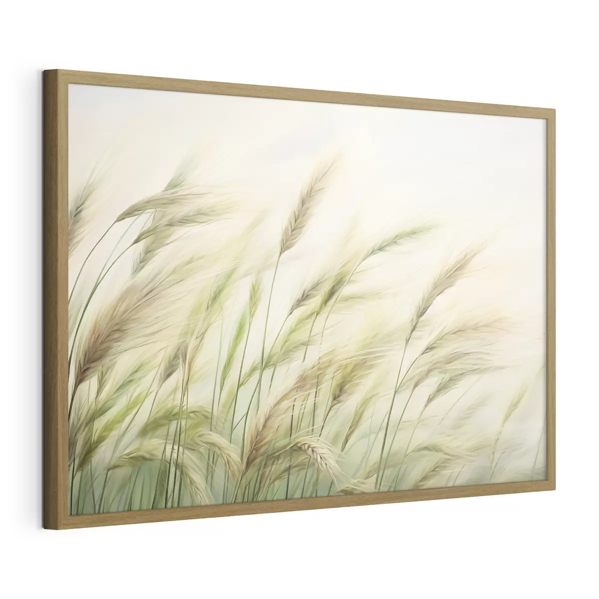 Poster Weizenfeld mit gelben und grünen Ähren, weiche Pinselstriche und eine helle Farbpalette, natürliche Atmosphäre f44923