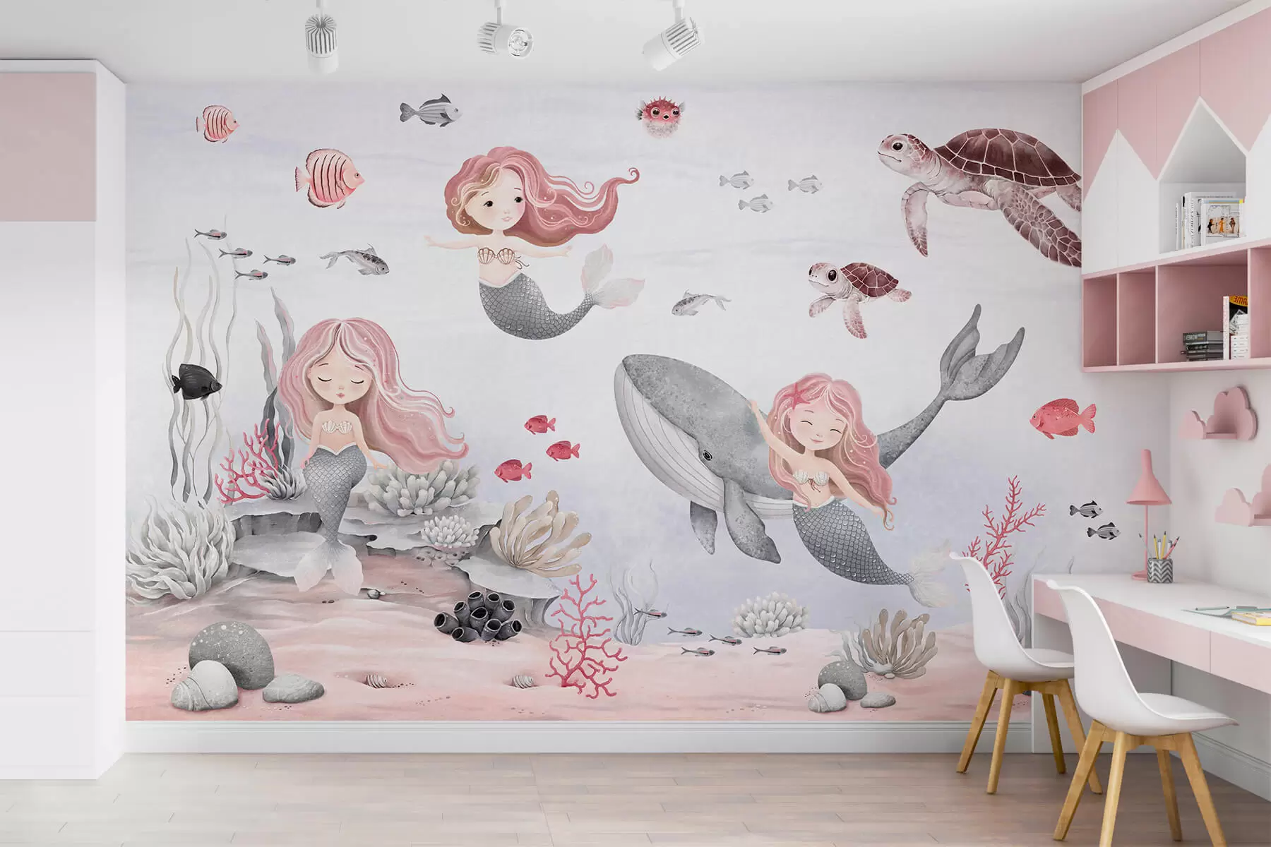 Fototapete Unterwasserwelt mit Meerjungfrauen und Fischen w04166v1