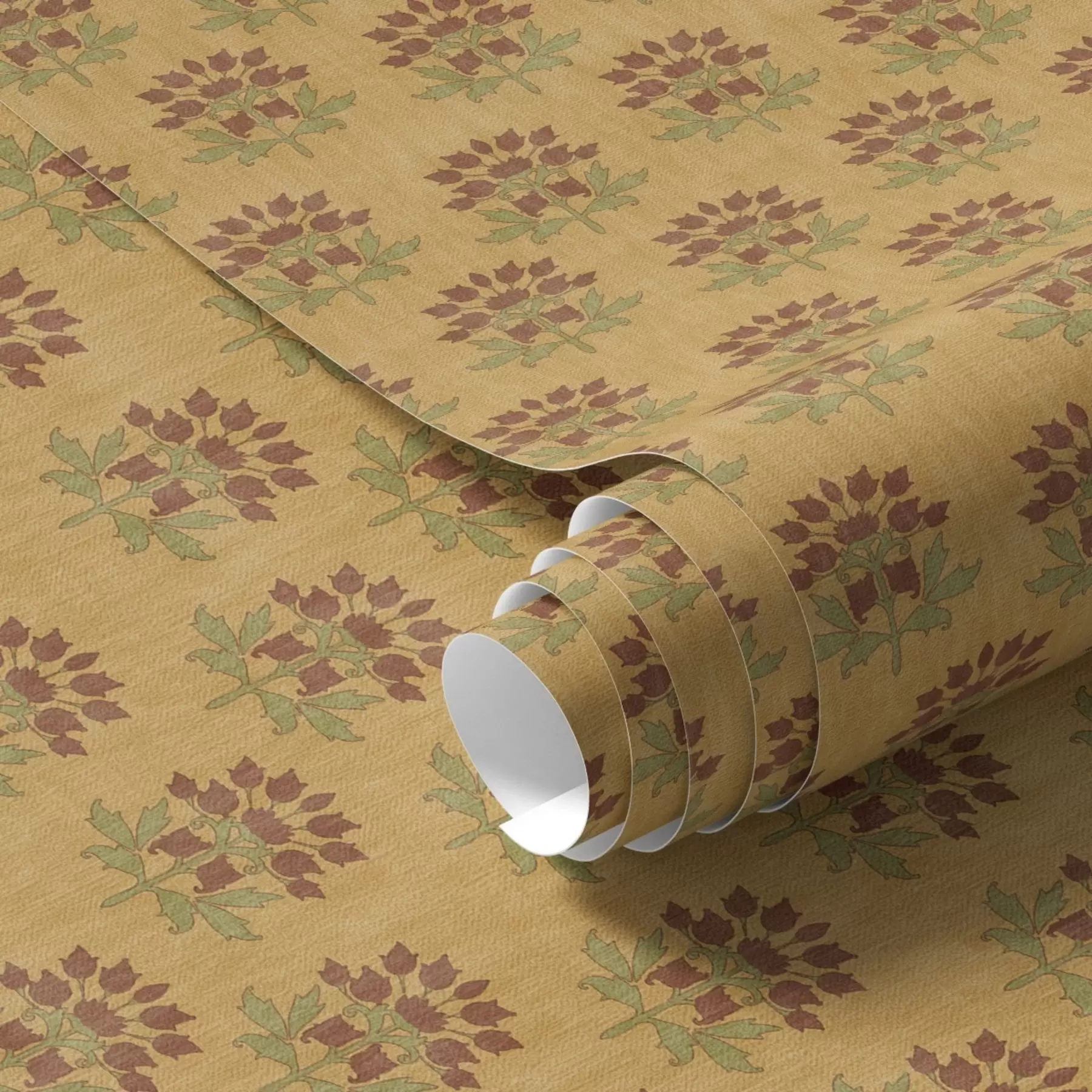 Fototapete Retro-Blumenmuster mit Lotusblumen auf gelbem Hintergrund a00238