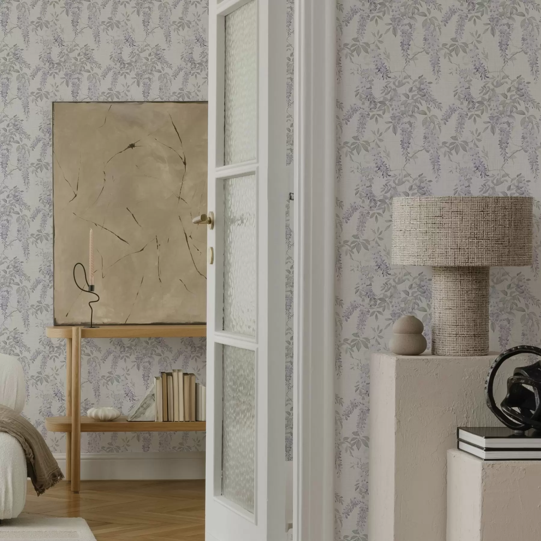 Fototapete Lila Glyzinie auf weißem Hintergrund, Aquarell-Stil a00239