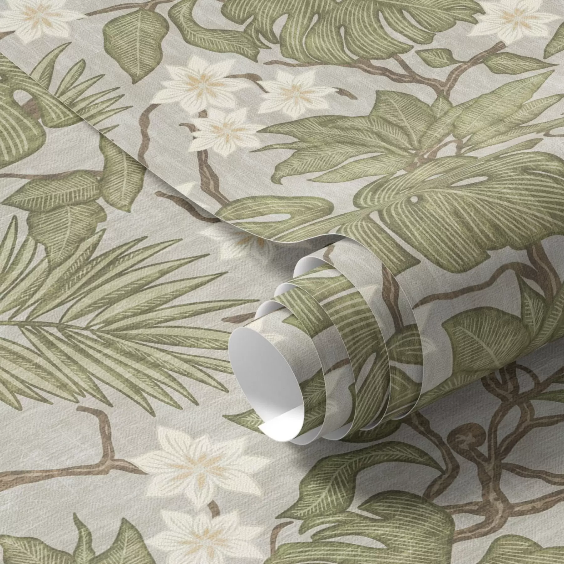 Fototapete Tropische Monstera Blätter und Blüten auf einem grauen Hintergrund a00249