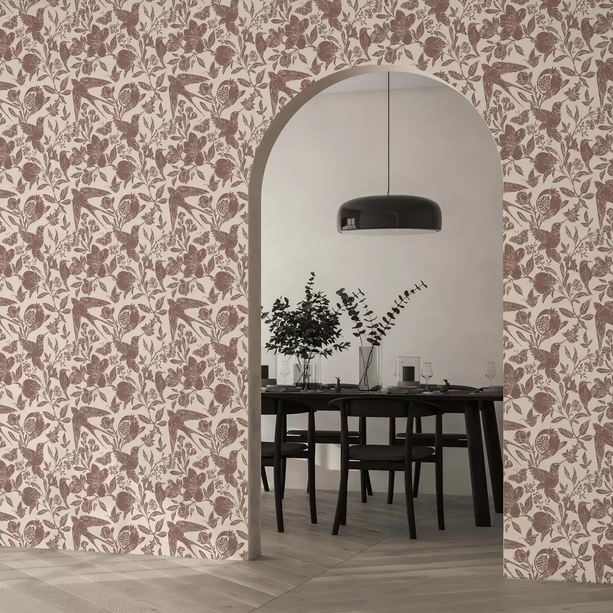 Tapete Vögel, Granatäpfel und Blumen im Vintage-Stil a00263