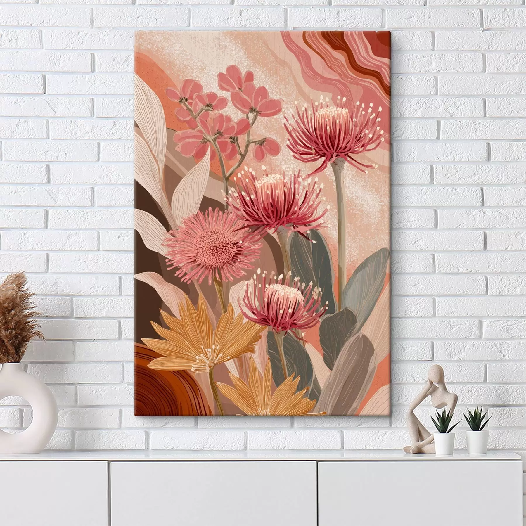 Fototapete Schöne Blumen, Öl-Stil Zeichnung, rot und rosa Farben s44975