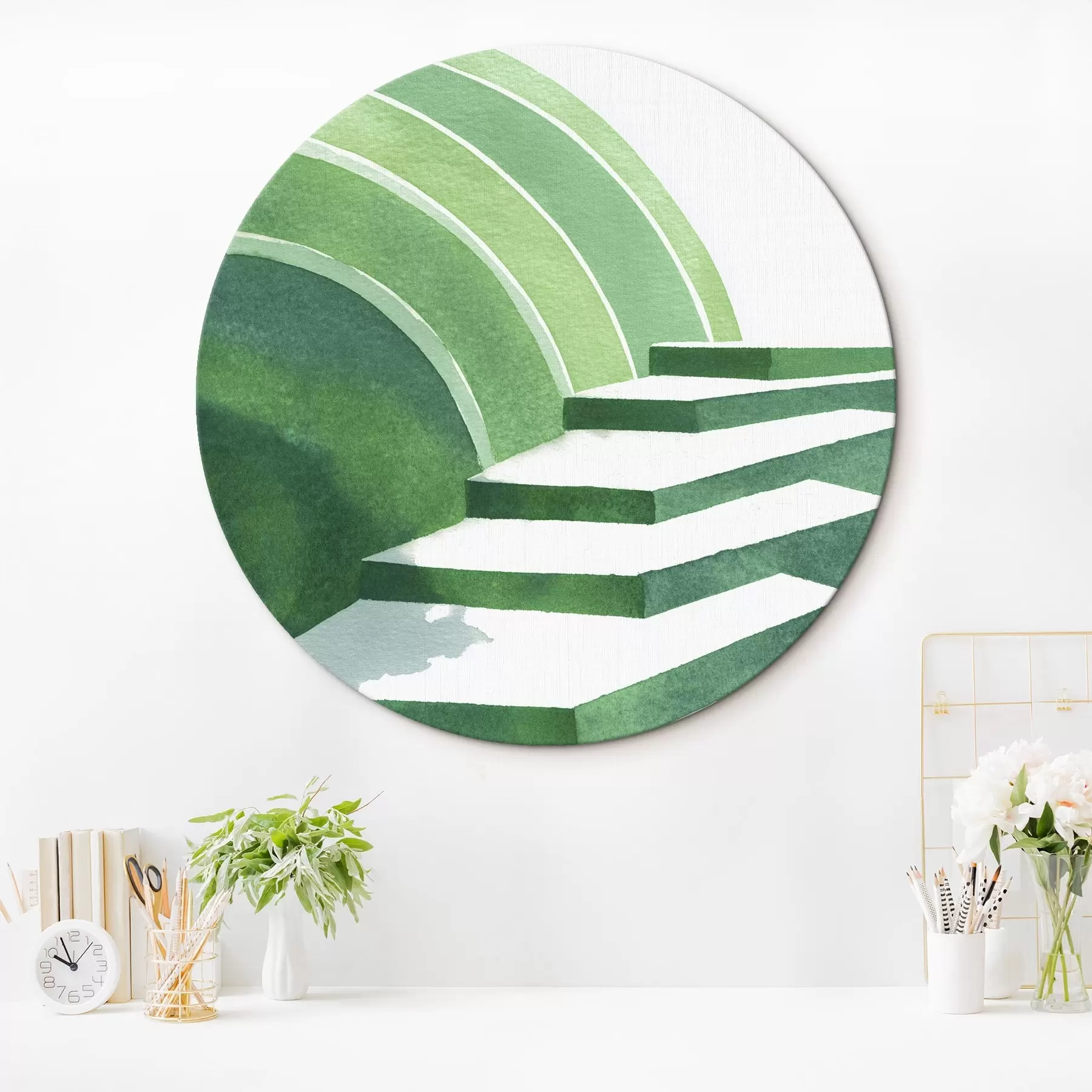 Fototapete Geometrische Abstraktion in grünen Farben, Aquarellstil r44981