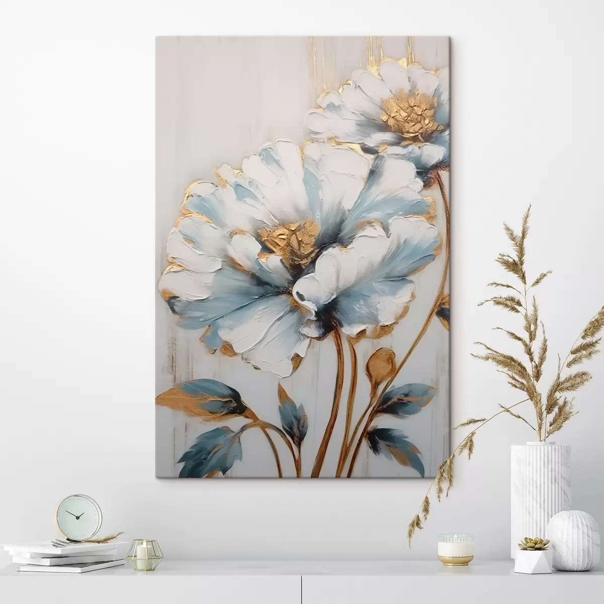 Fototapete Blaue und weiße Blumen s44989