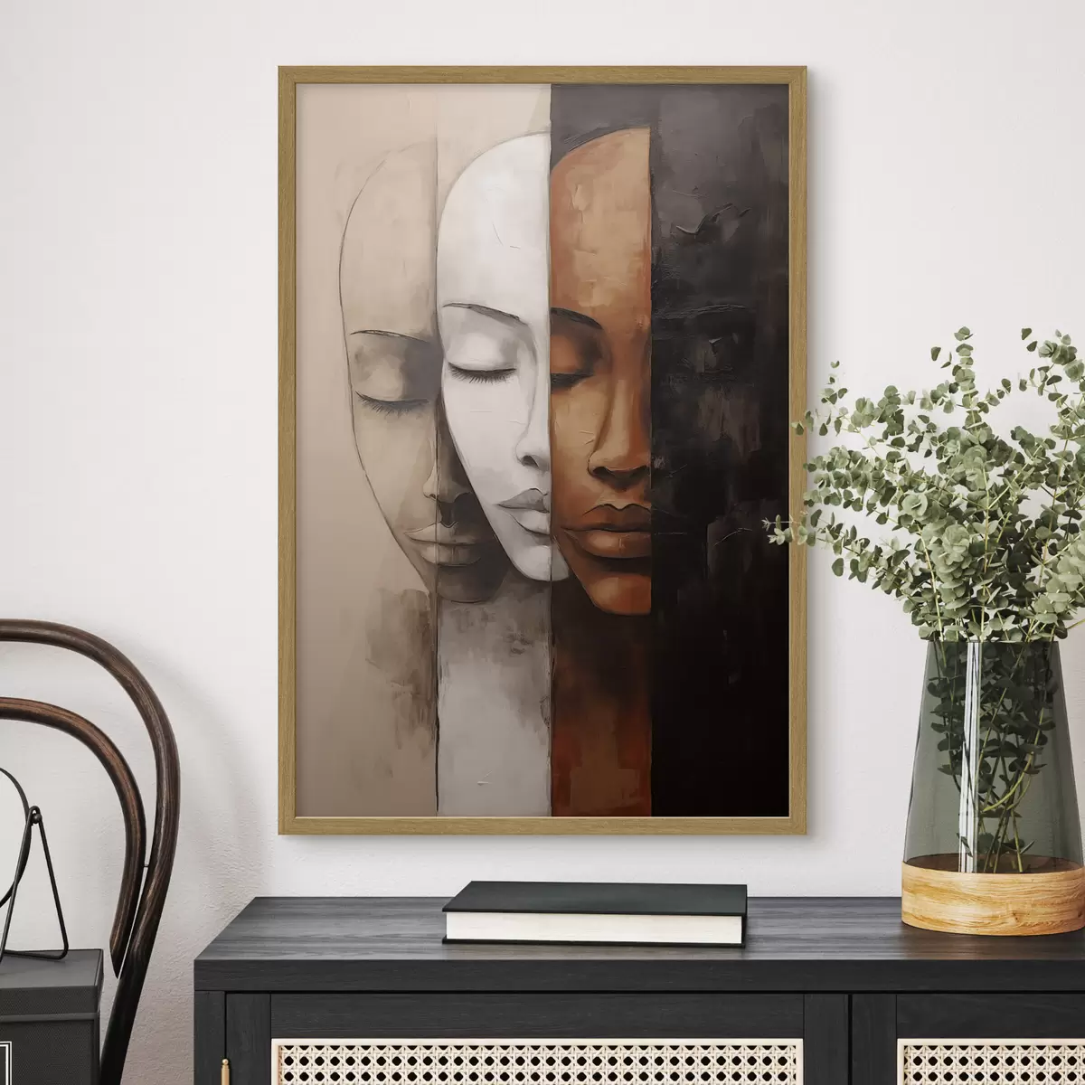 Poster Porträt im abstrakten Stil mit Gesichtern f45003