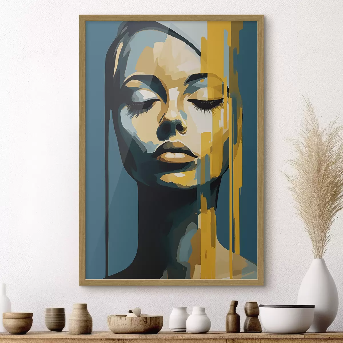 Poster Porträt einer Frau mit geschlossenen Augen f45007