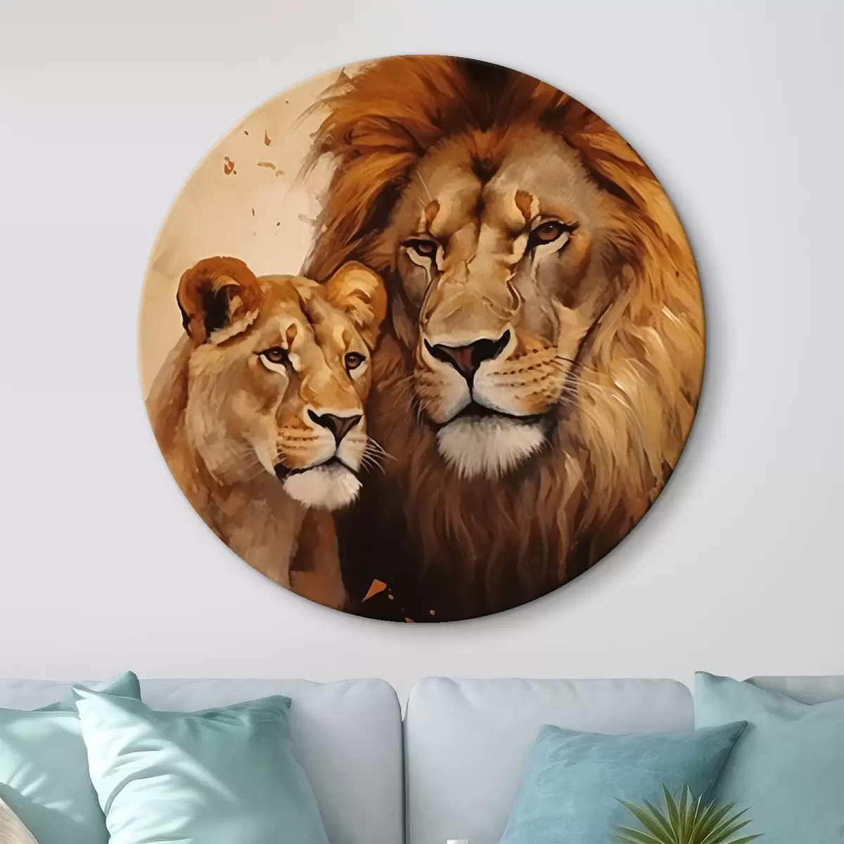 Runde Wandbilder Löwe und Löwin r44992