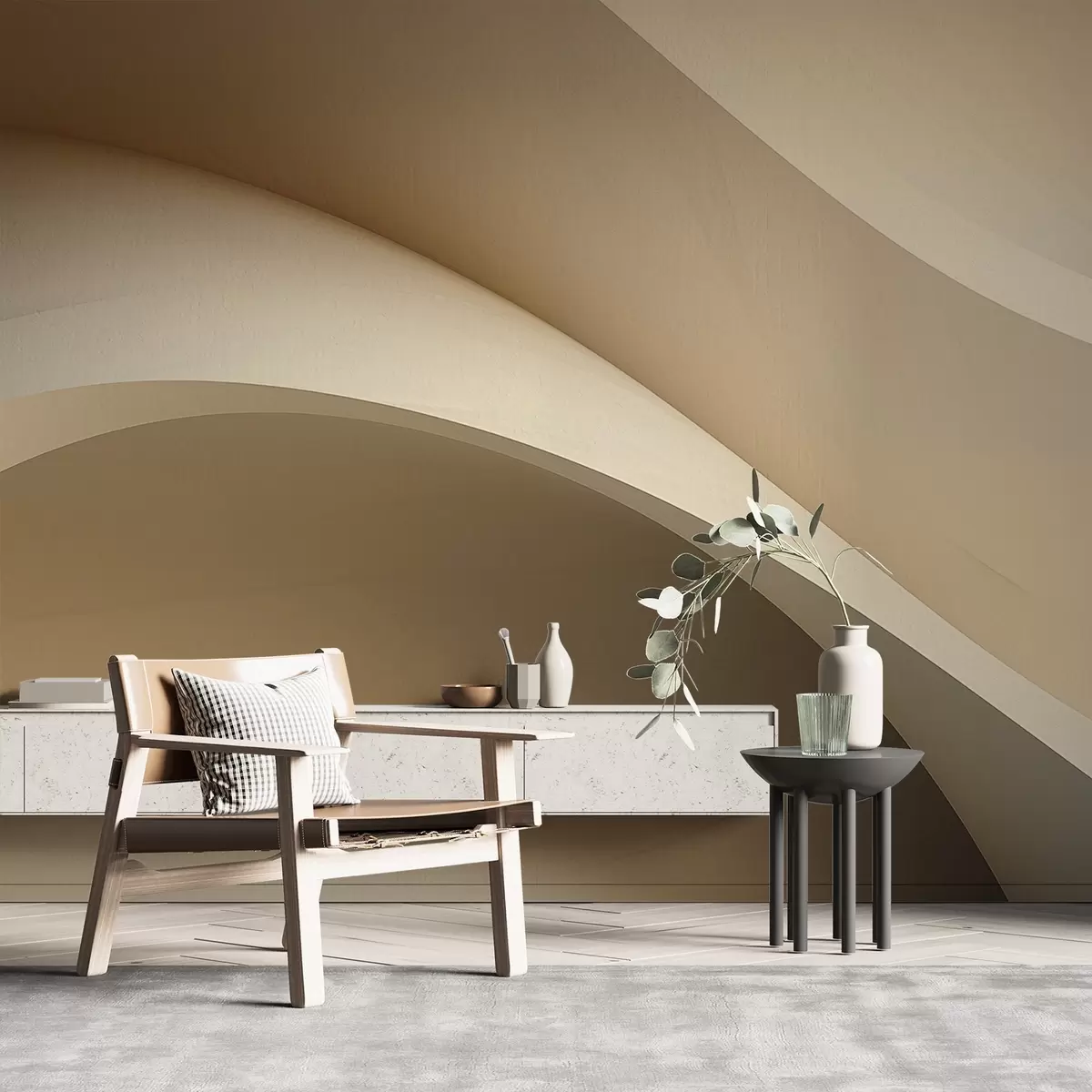Fototapete abstraktion, Wellen, weiche Kurven, beige, glatt, Linien, modern w04217