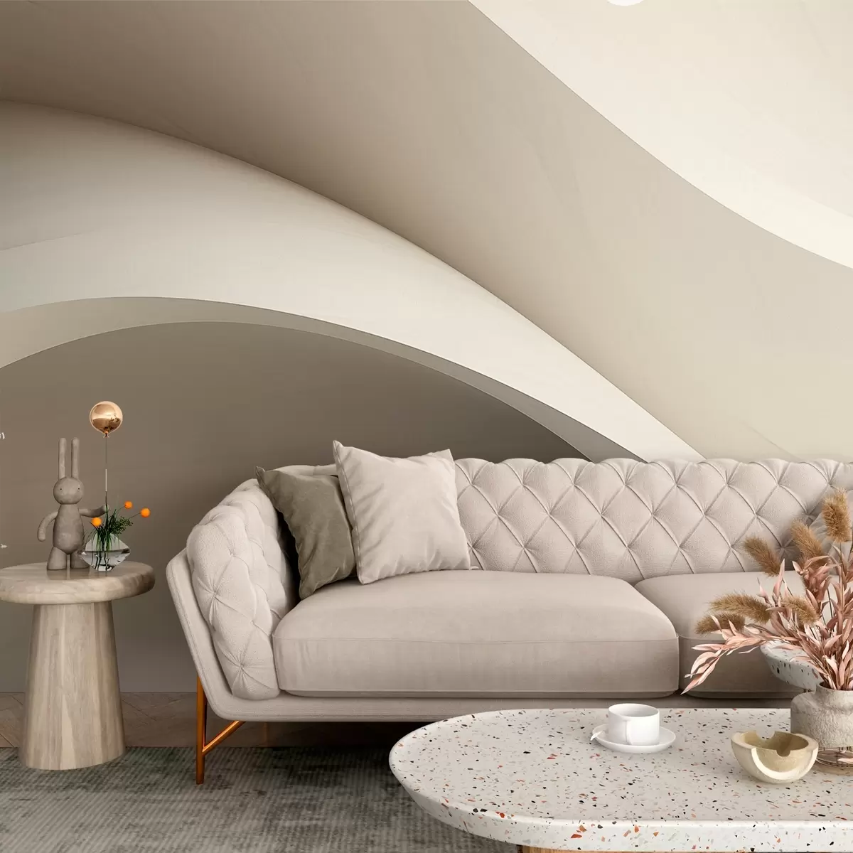 Fototapete abstraktion, Wellen, weiche Kurven, beige, glatt, Linien, modern w04217v1