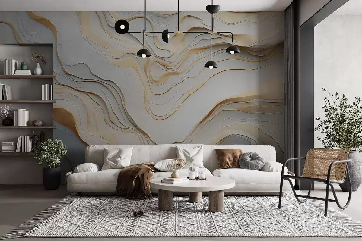 Fototapete schichten, Wellen, Abstraktion, Beige, Grau, Glattheit, Modern w04255