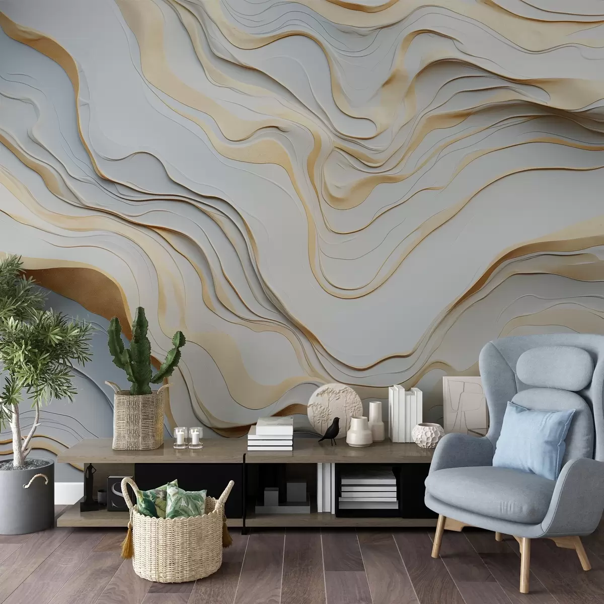 Fototapete schichten, Wellen, Abstraktion, Beige, Grau, Glattheit, Modern w04255
