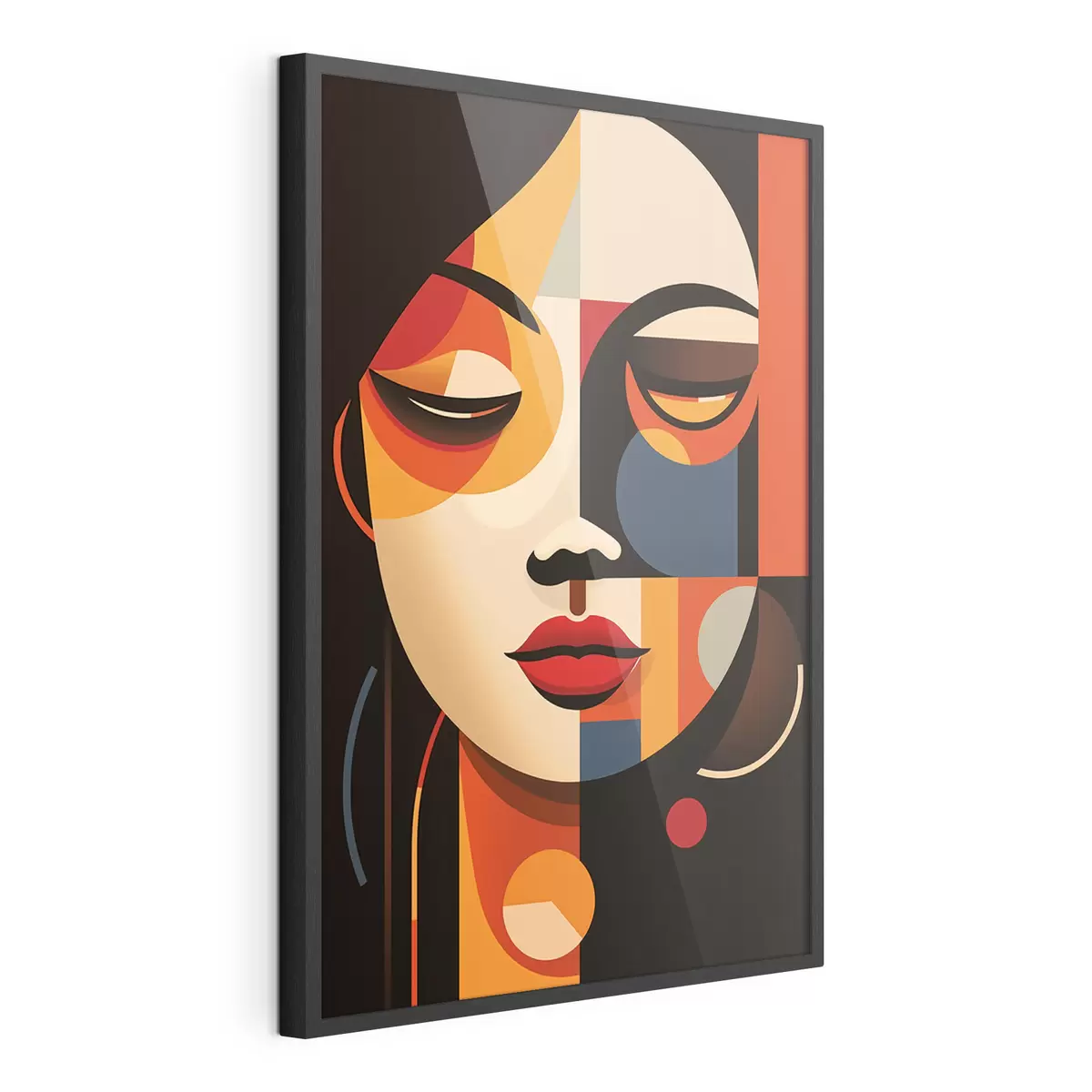 Poster Geometrisches weibliches Gesicht in warmen Farben f45087