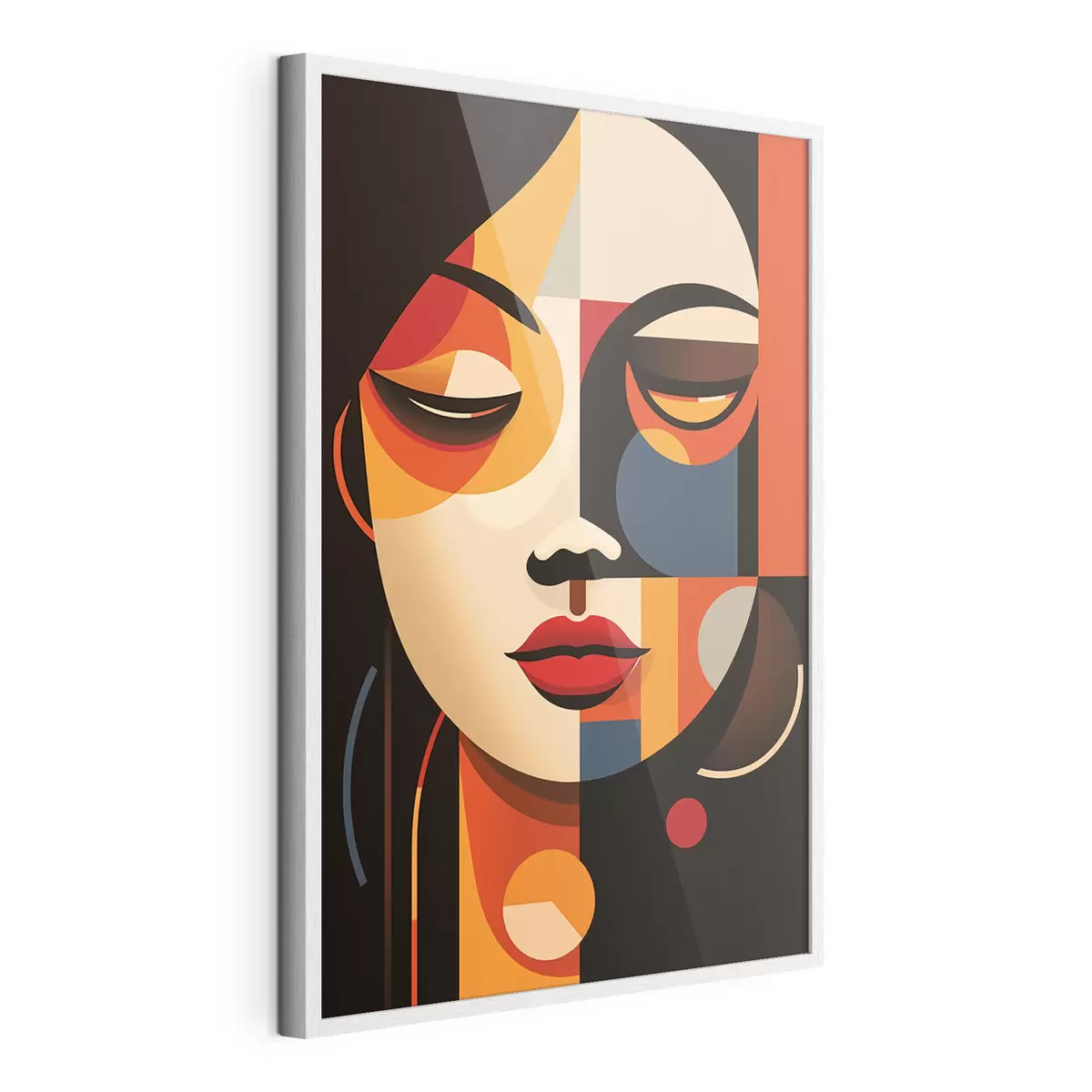 Poster Geometrisches weibliches Gesicht in warmen Farben f45087