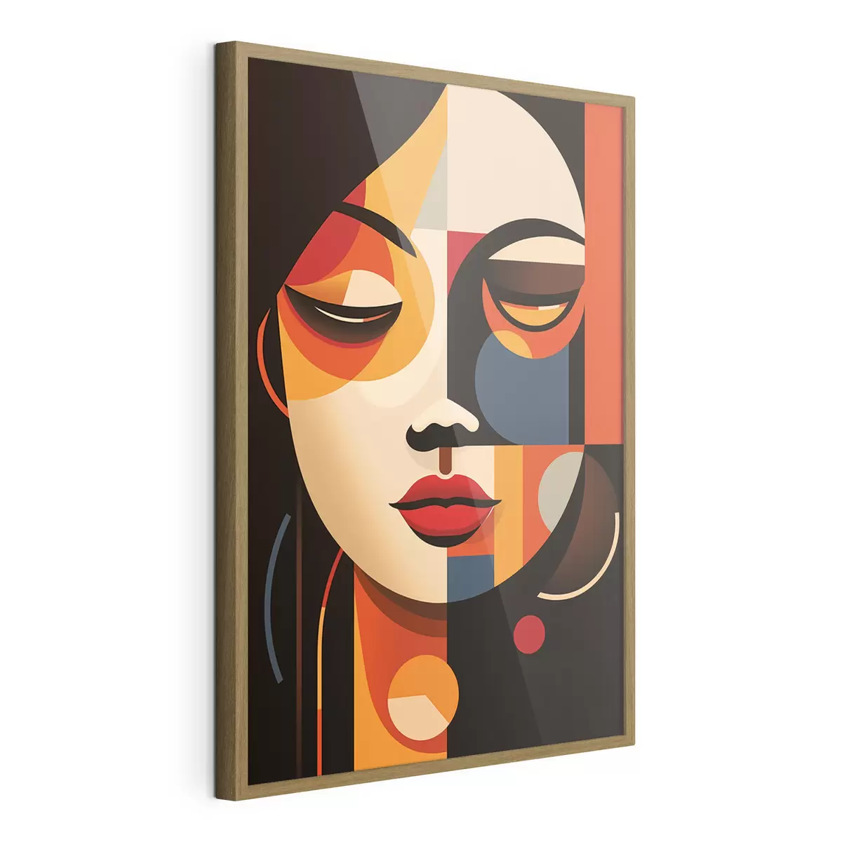 Poster Geometrisches weibliches Gesicht in warmen Farben f45087