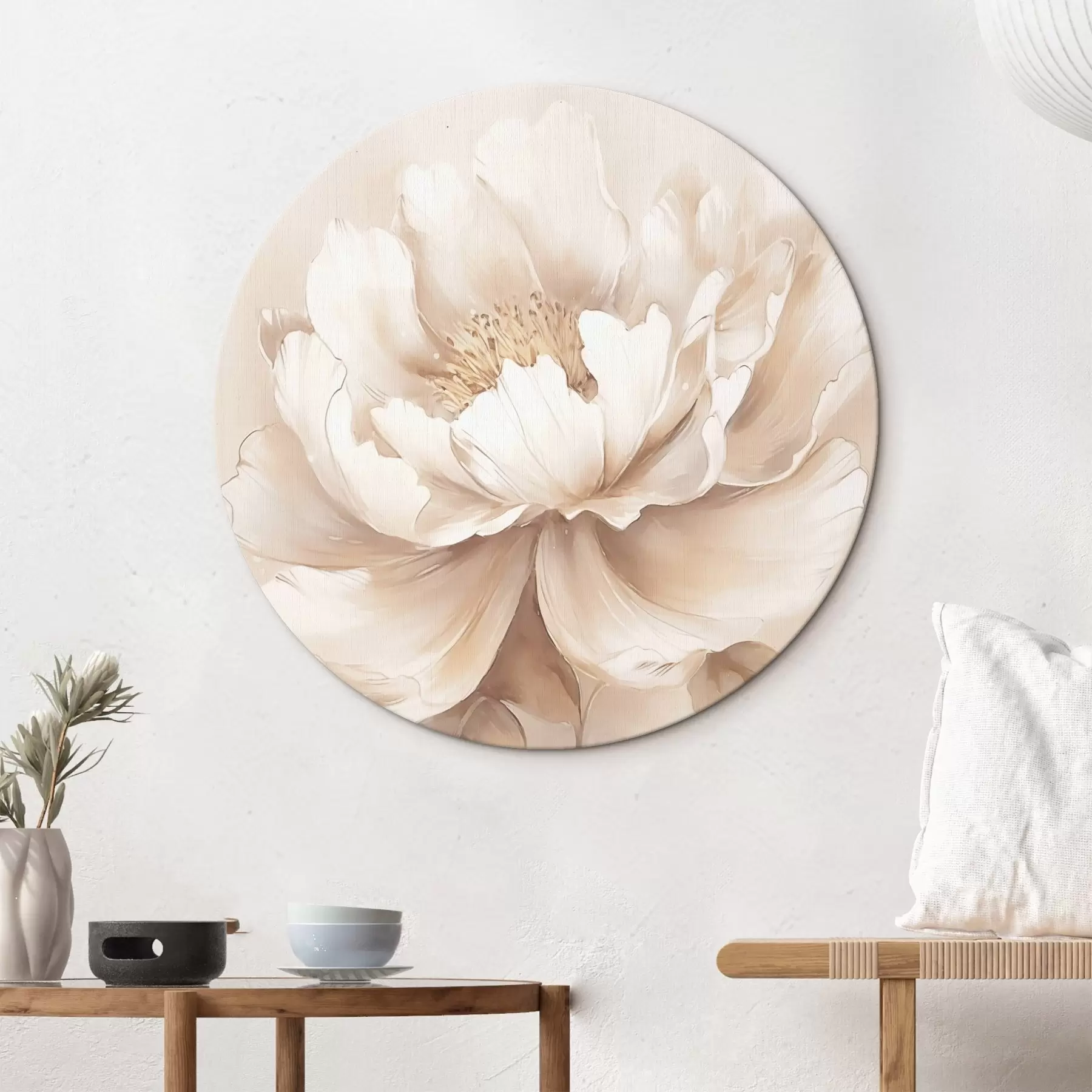 Fototapete Beigefarbene Blume mit Blättern r45082