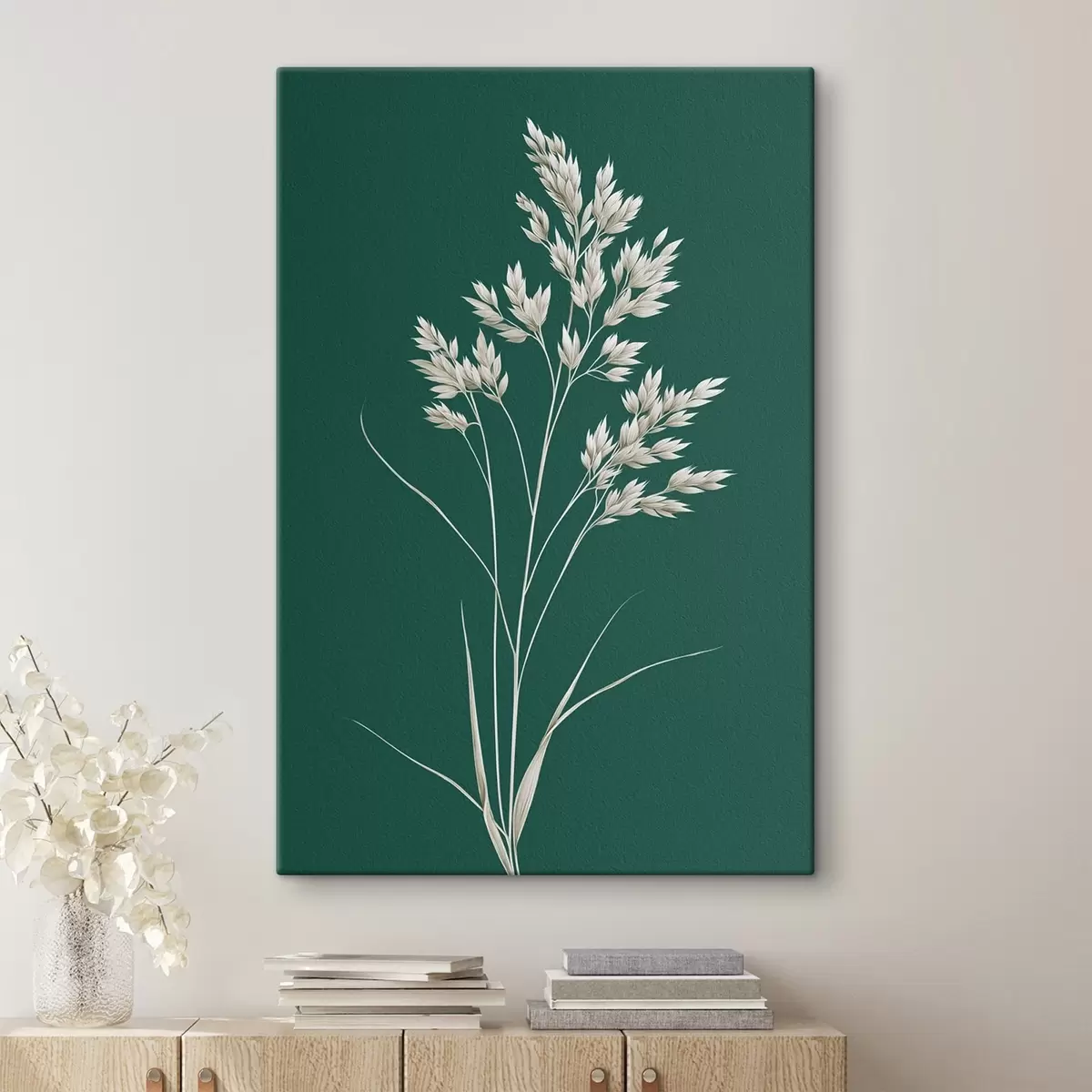 Fototapete botanisch, minimal, Gras, Stamm, grüner Hintergrund, natürlich, Pflanze, flach s45091