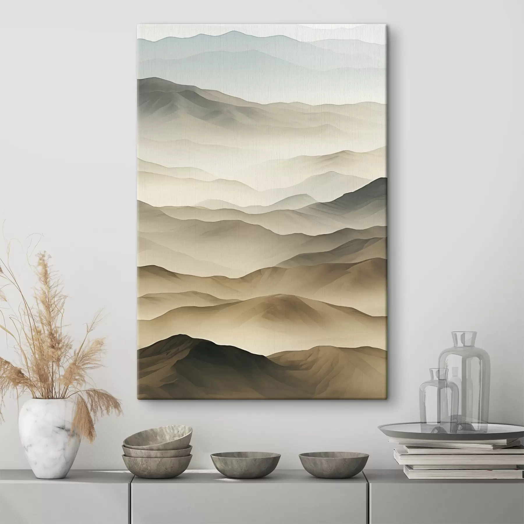 Fototapete hügel, Nebel, neutrale Töne, fließende Linien, Erde, weiche Kanten, Natur, Tiefe s45096