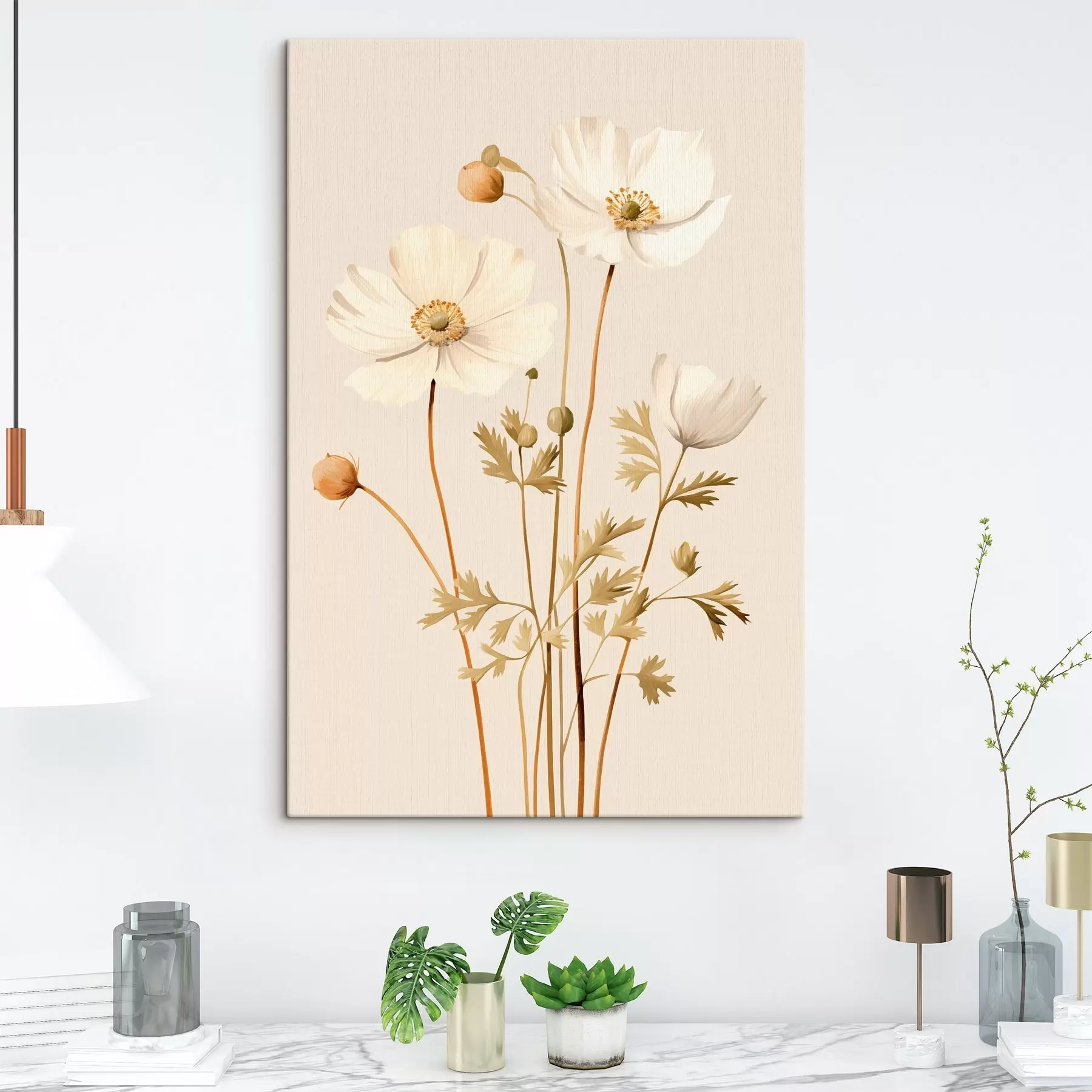 Fototapete blume, botanisch, beige Hintergrund, sanfte Töne, Blütenblätter, Pflanze, Jahrgang, minimal s45099