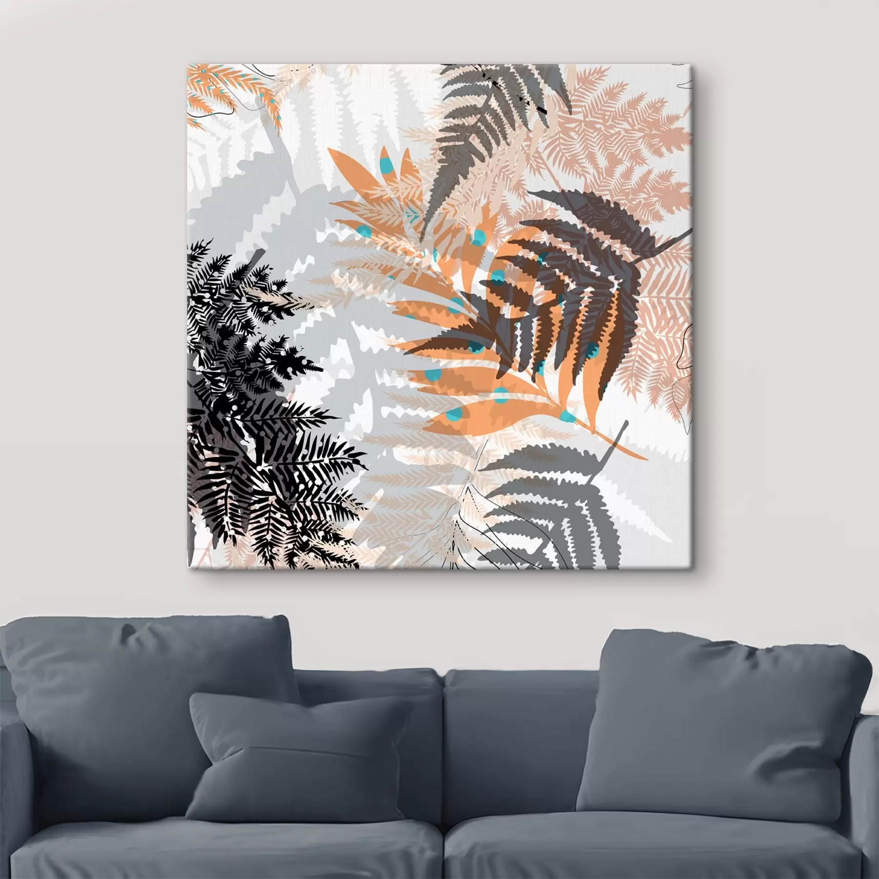 Fototapete dschungel-Laub, moderner Stil, Linienkunst, geschichtete Pflanzen, gedeckte Farben, Natur s45102
