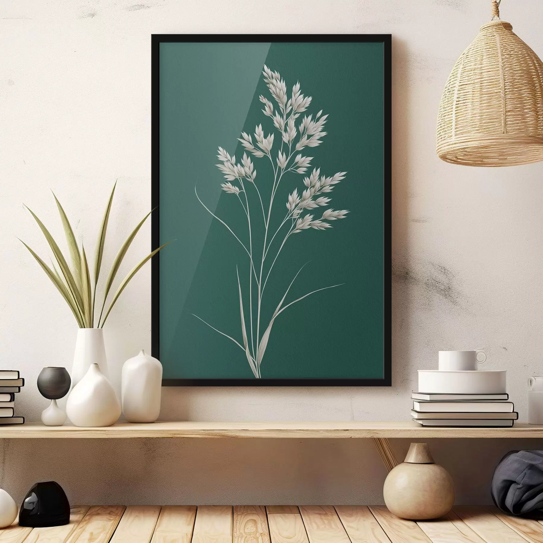 Fototapete botanisch, minimal, Gras, Stamm, grüner Hintergrund, natürlich, Pflanze, flach f45091