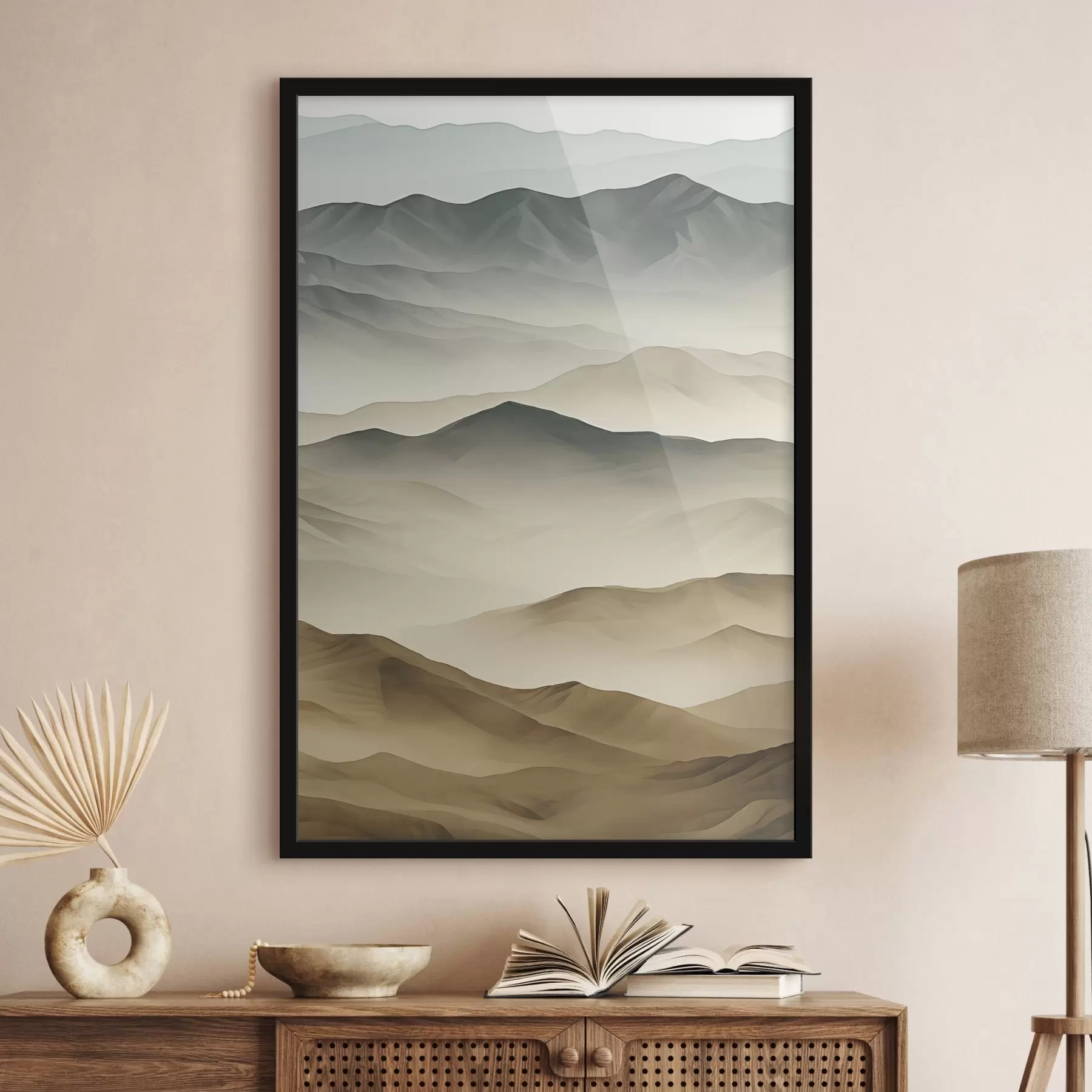 Fototapete berge, Schichten, Nebel, weicher Farbverlauf, natürlich, beige, abstrakt, Landschaft f45095