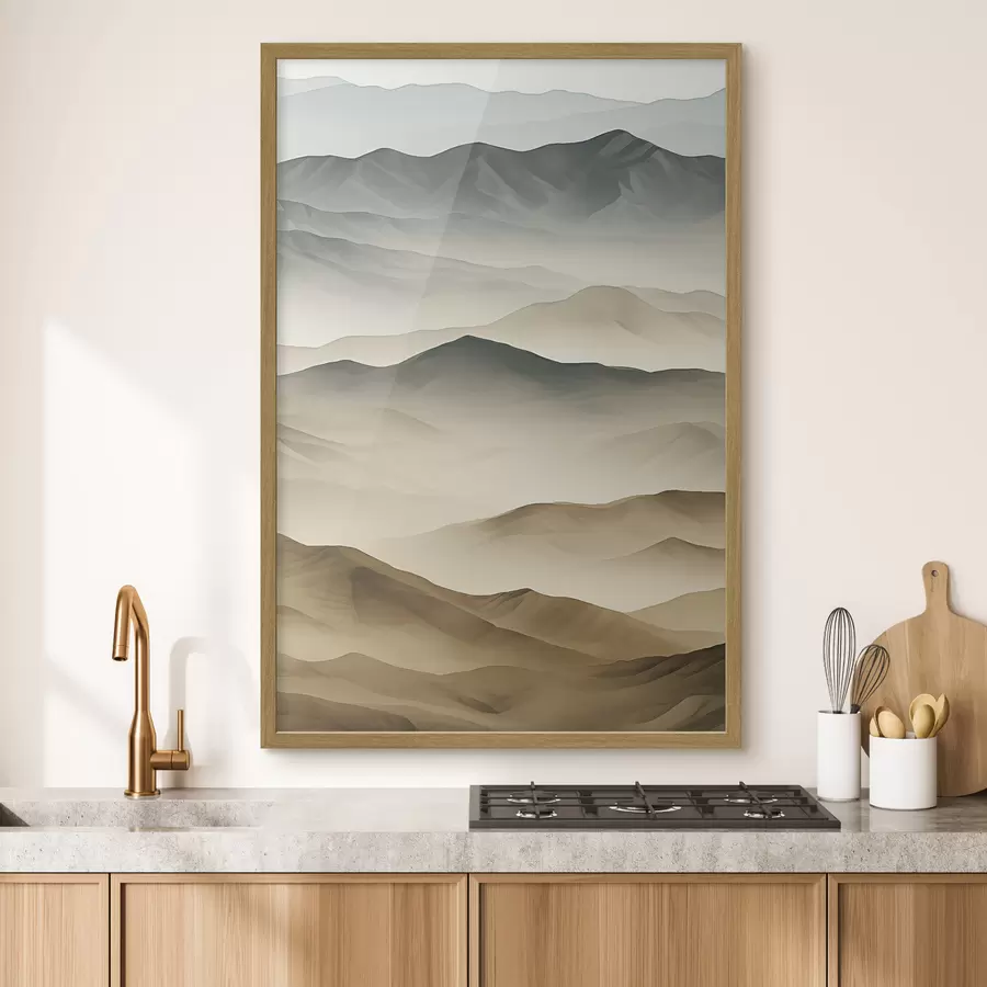 Fototapete berge, Schichten, Nebel, weicher Farbverlauf, natürlich, beige, abstrakt, Landschaft f45095