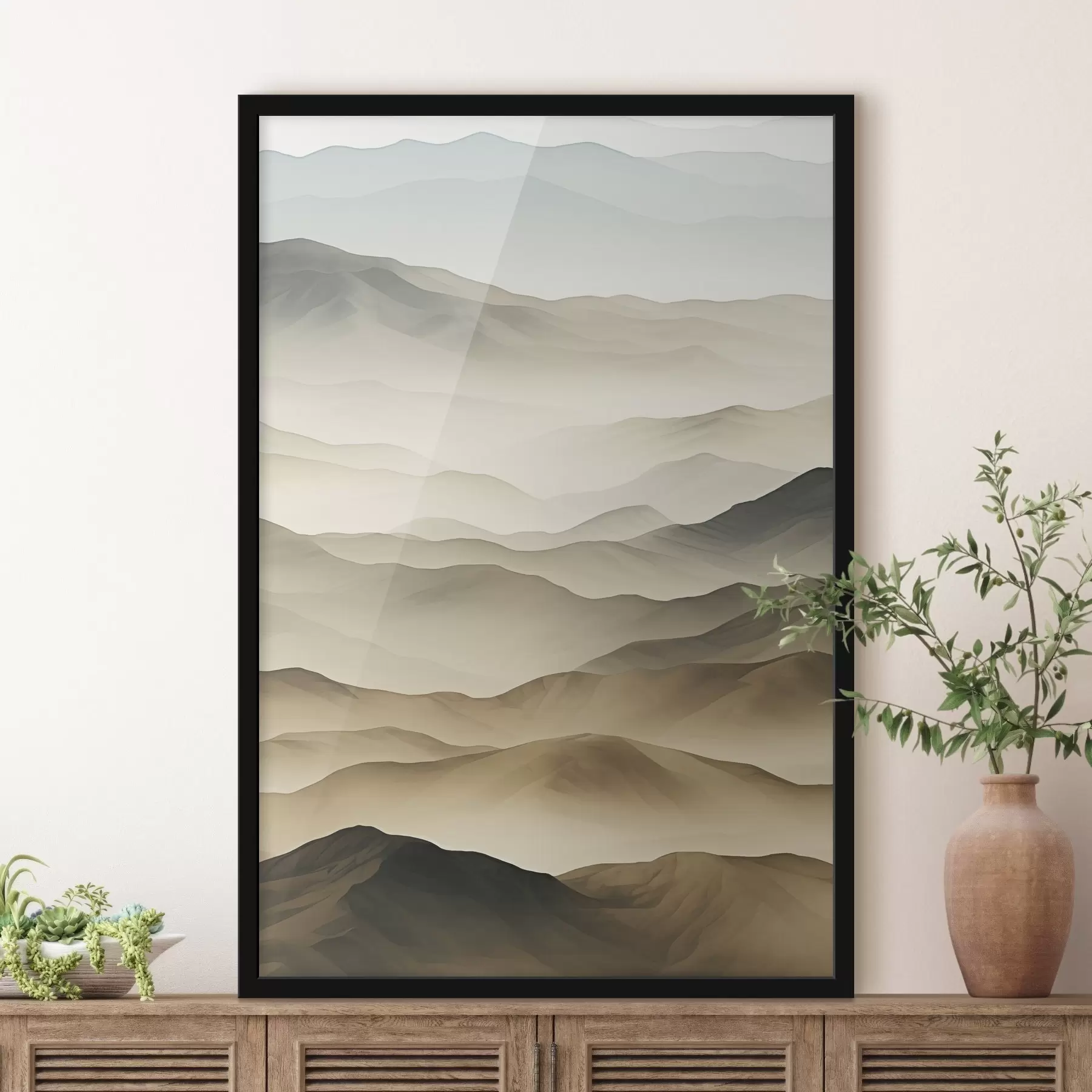 Fototapete hügel, Nebel, neutrale Töne, fließende Linien, Erde, weiche Kanten, Natur, Tiefe f45096