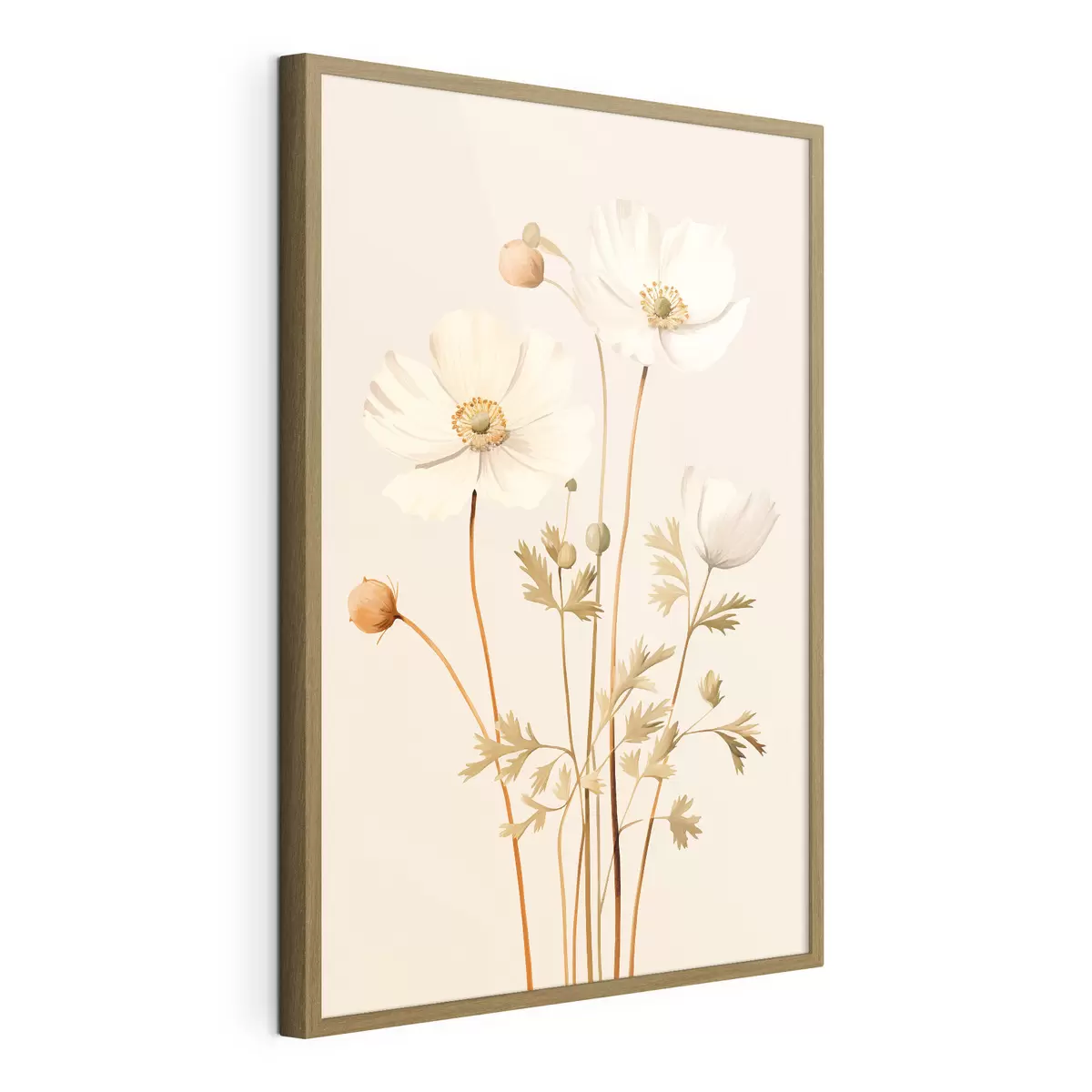Poster blume, botanisch, beige Hintergrund, sanfte Töne, Blütenblätter, Pflanze, Jahrgang, minimal f45099
