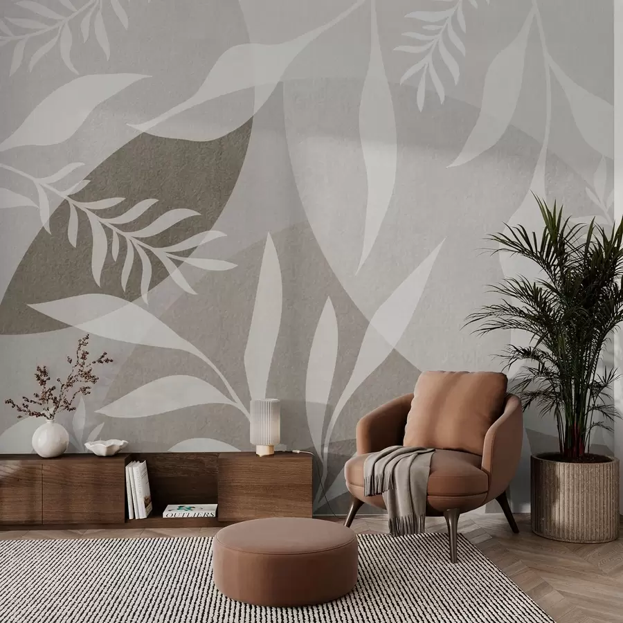 Fototapete Silhouetten von Zweigen vor einem Hintergrund von abstrakten Kreisen w04270v1